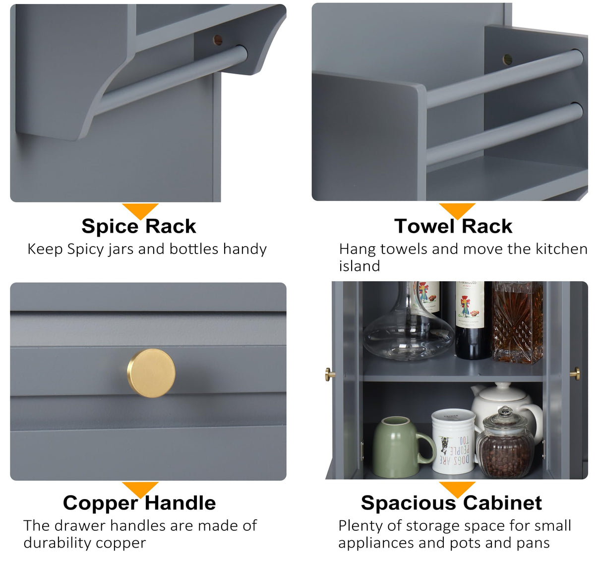 Finnhomy Rolling Kitchen Island With Drop Leaf, Thicken Rubberwood Top, Spice Rack, Towel Rack, Drawer, 43.3" Portable Mobile Kitchen Island Carts Table, Storage Cabinet, Both Wheels and Feet Included Finnhomy
