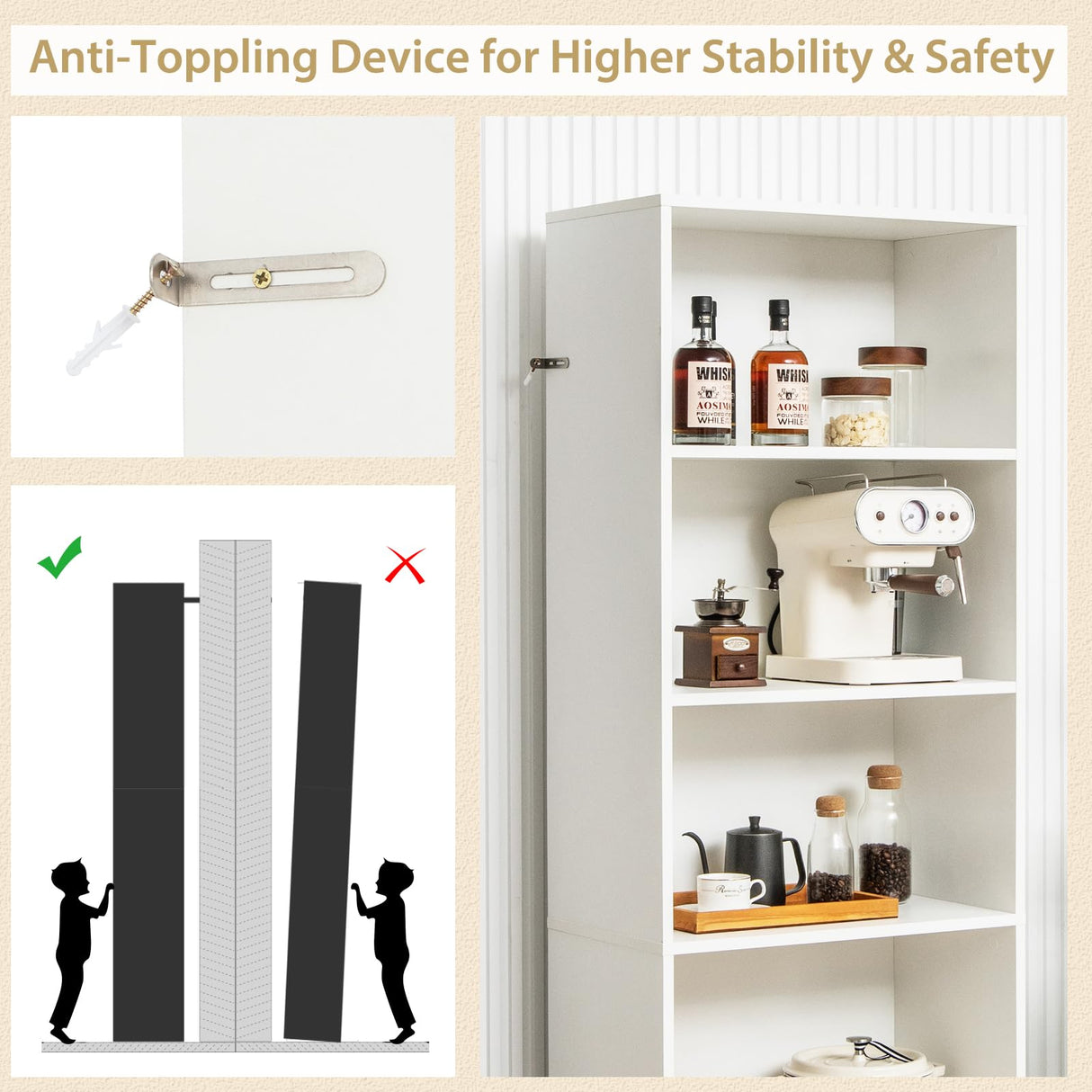 IFANNY 4 Shelf Bookcase with Drawers, Tall Bookshelves and Bookcases, Vertical Bookshelf Tower, Wood Storage Shelves, Modern Book Shelf for Bedroom, Living Room, Home Office (White, 74''H) IFANNY