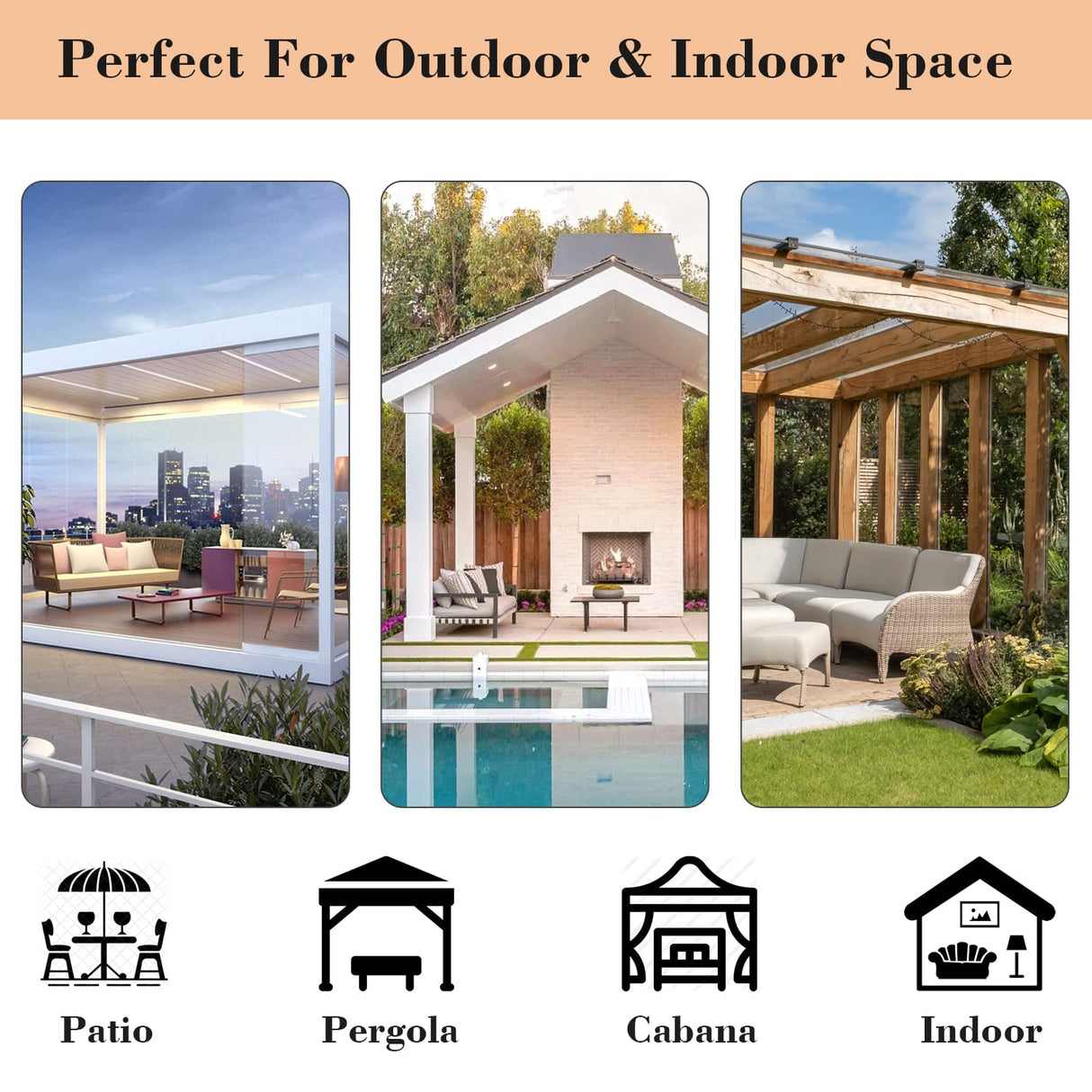 BONZER Outdoor Curtains for Patio Waterproof, Tab Top Weatherproof Outside Curtains for Porch, Pergola, Gazebo, Cabana, Pavilion, 1 Panel, 52x84 Inch, Beige BONZER