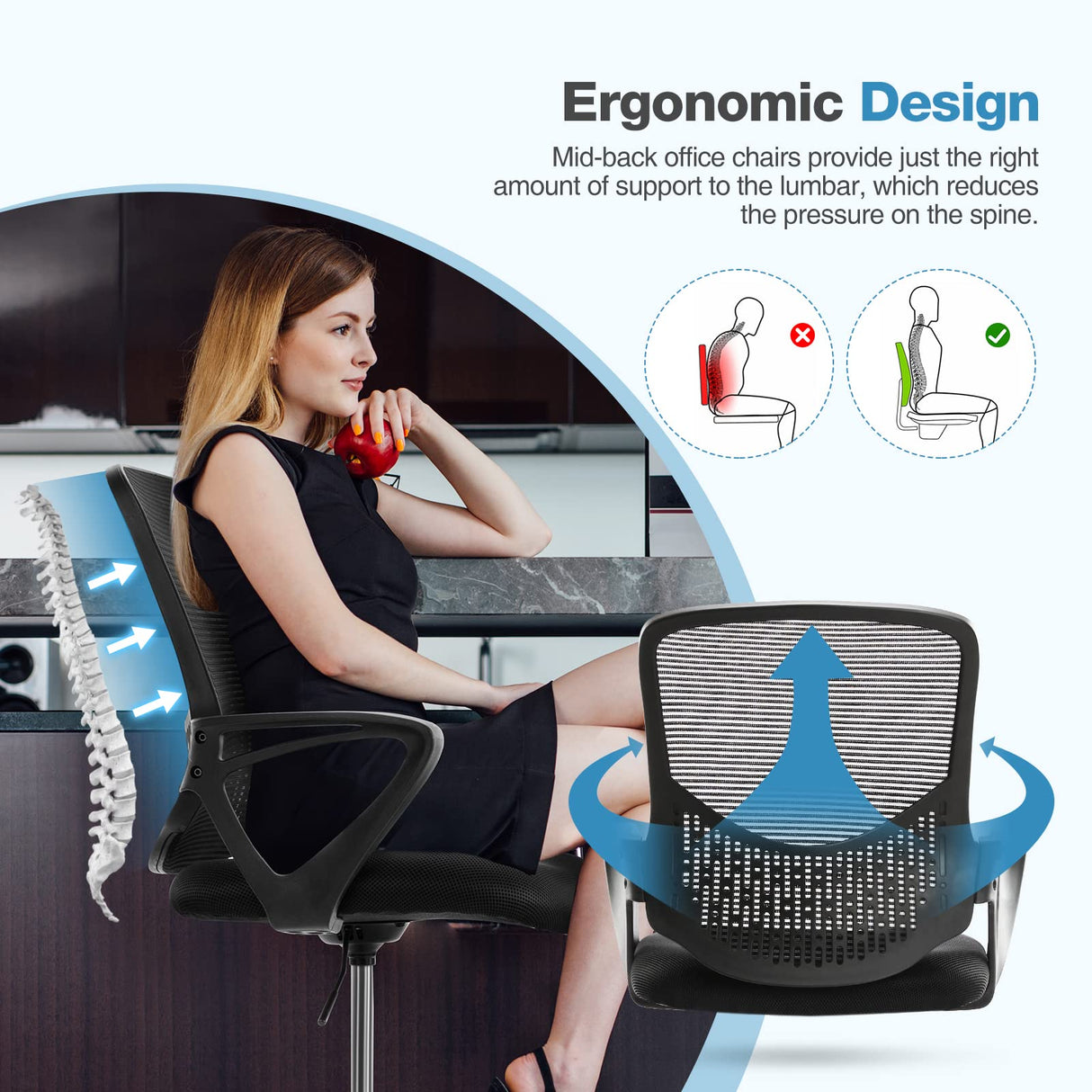 JHK Drafting Home Office Tall Computer Standing Desk Task Chair with Adjustable Foot Ring and Armrest, Breathable Mesh, Ergonomic Lumbar Support, 360° Swivel Rolling for Adult, Black JHK