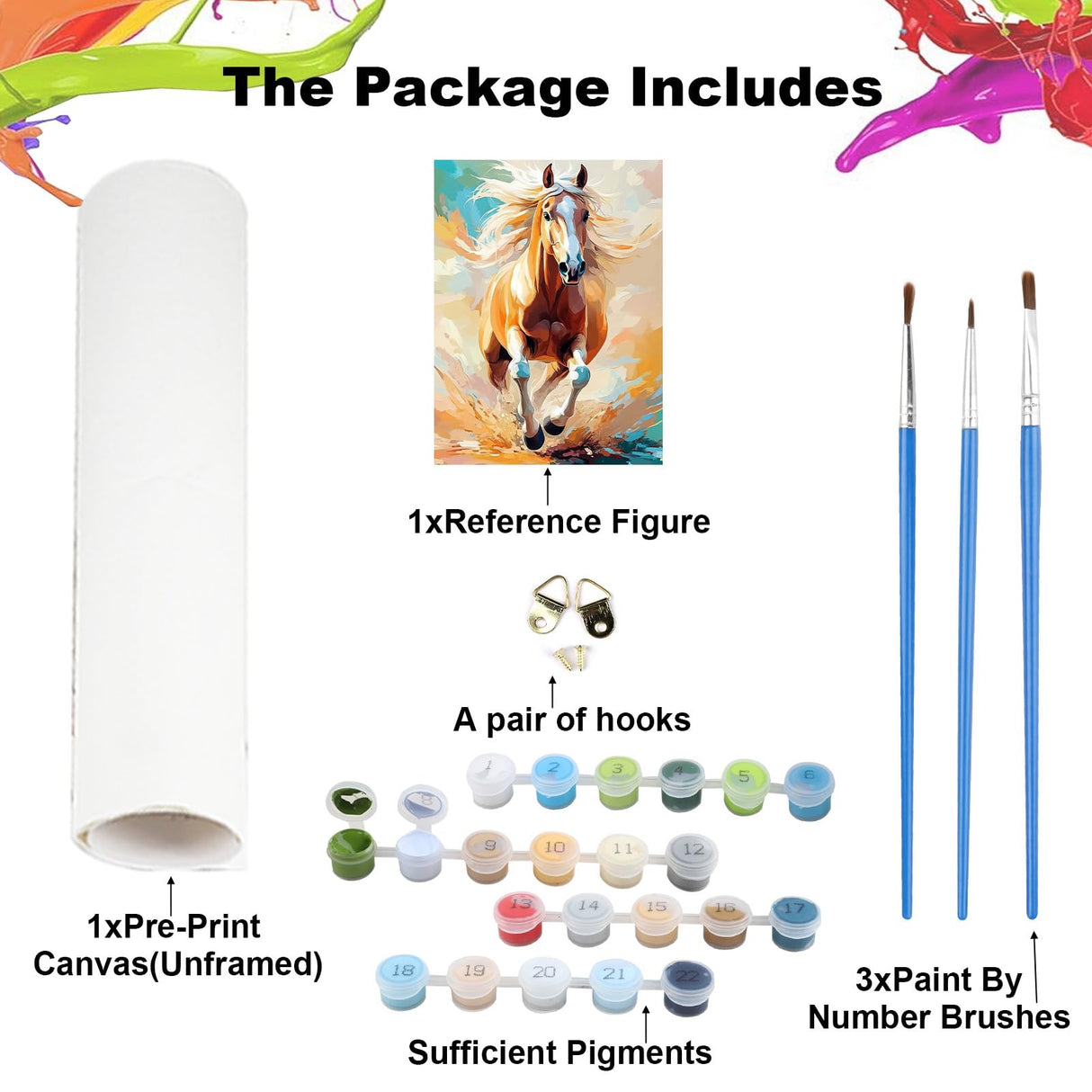 NEWENMO Horse Paint by Numbers Kit for Adults,Paint by Numbers on Canvas Unframed,DIY Oil Painting Perfect for Beginner, Craft, Hobbies and Home Wall Decor 12x16 in NEWENMO