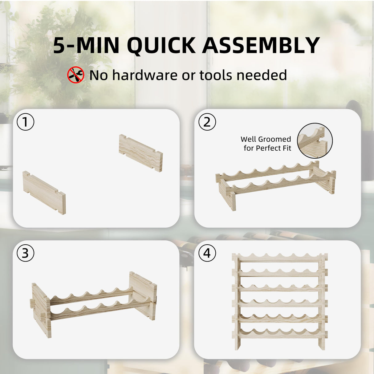 Modular Real Wood Wine Storage Racks - Stackable Wine Rack, Free Standing Floor Wooden Wine Rack, Premium Wine Storage Rack Elegant Display and Organizing for Kitchen and Cellar 8 Tier 72 Bottles Svimi