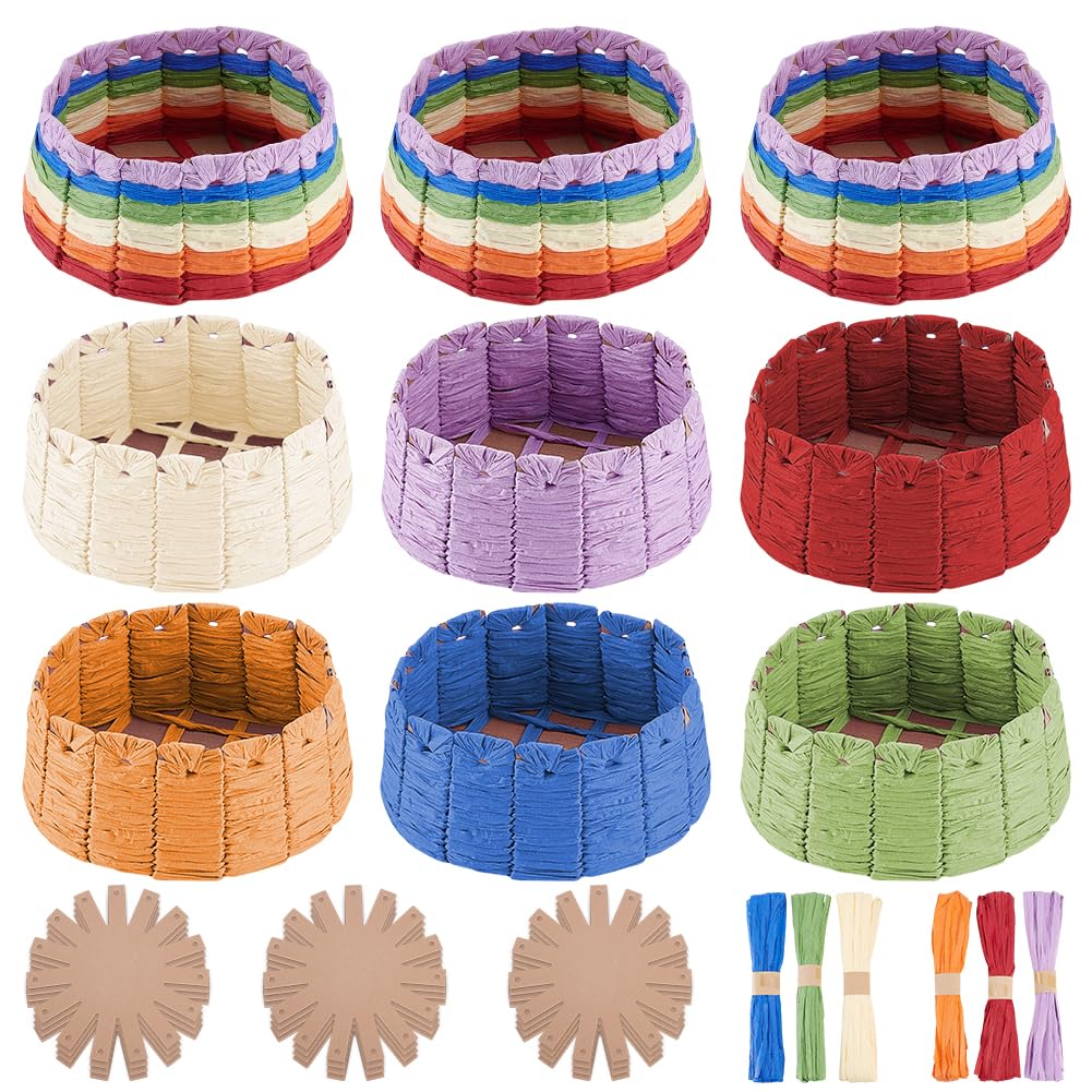FREEBLOSS 9 Set Basket Making Kit Creative Raffia Basket with Instruction Easter Basket Making Kit Basket Weaving Supplies for Adults Creative Woven Bowl Kits for Easter Activities 12 * 12'' Template FREEBLOSS