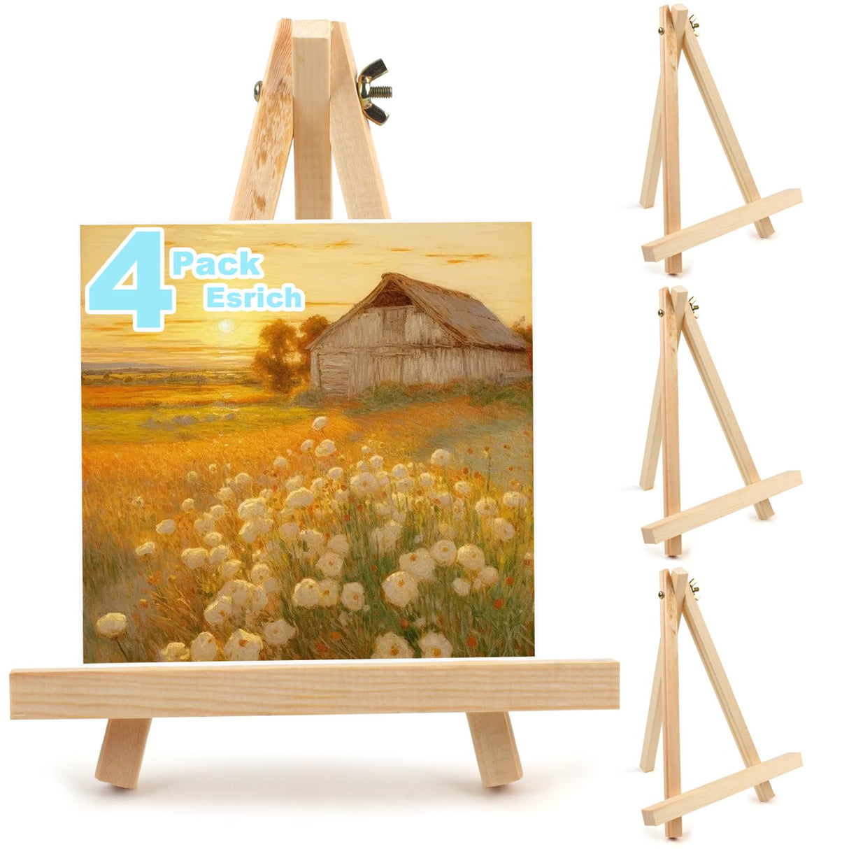 4PCS 9 Inch Wood Easels, Tripod, Painting Party Easel, Kids Student Tabletop Easels for Painting, Easel Stand for Painting Canvases, Portable Canvas Photo Picture Sign Holder. DSUWAZU