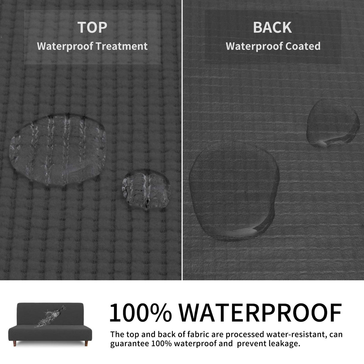 Easy-Going 100% Waterproof Armless Sofa Cover for Futon Couch, Stretch Jacquard Leakproof Furniture Protector for Kids, Pets, Dog and Cat (Dark Gray) Easy-Going