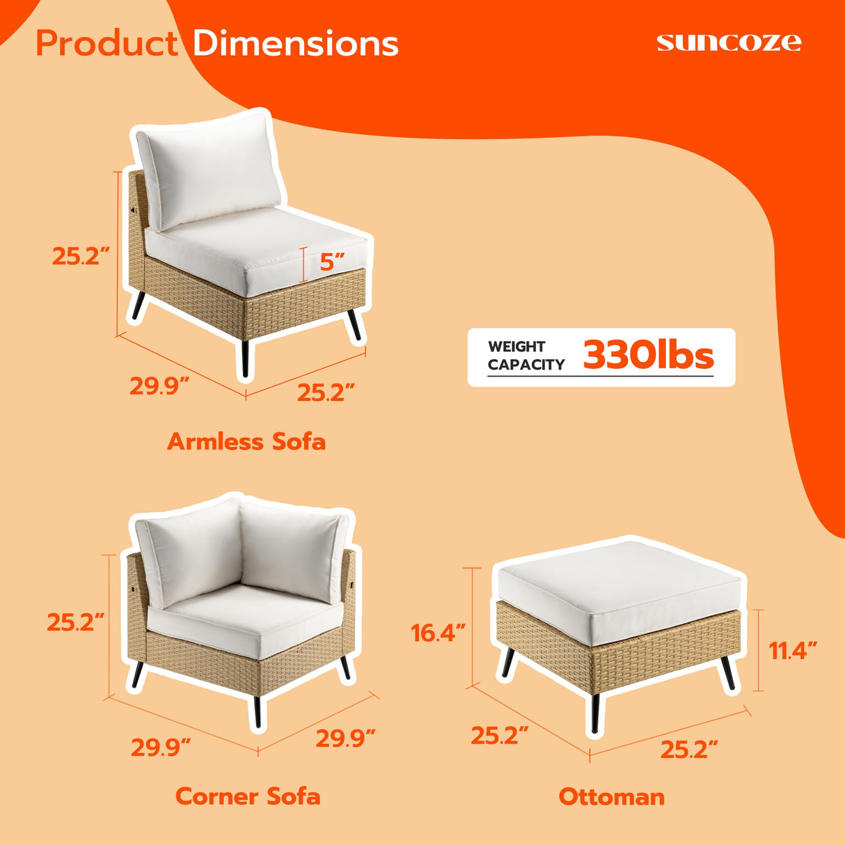 SUNCOZE Outdoor Sectional Furniture, 12 Pieces Outdoor Patio Furniture Sets PE Rattan Wicker Sofa Set, All Weather Patio Conversation Set with Cushion and Ottoman for Deck Lawn Pool SUNCOZE