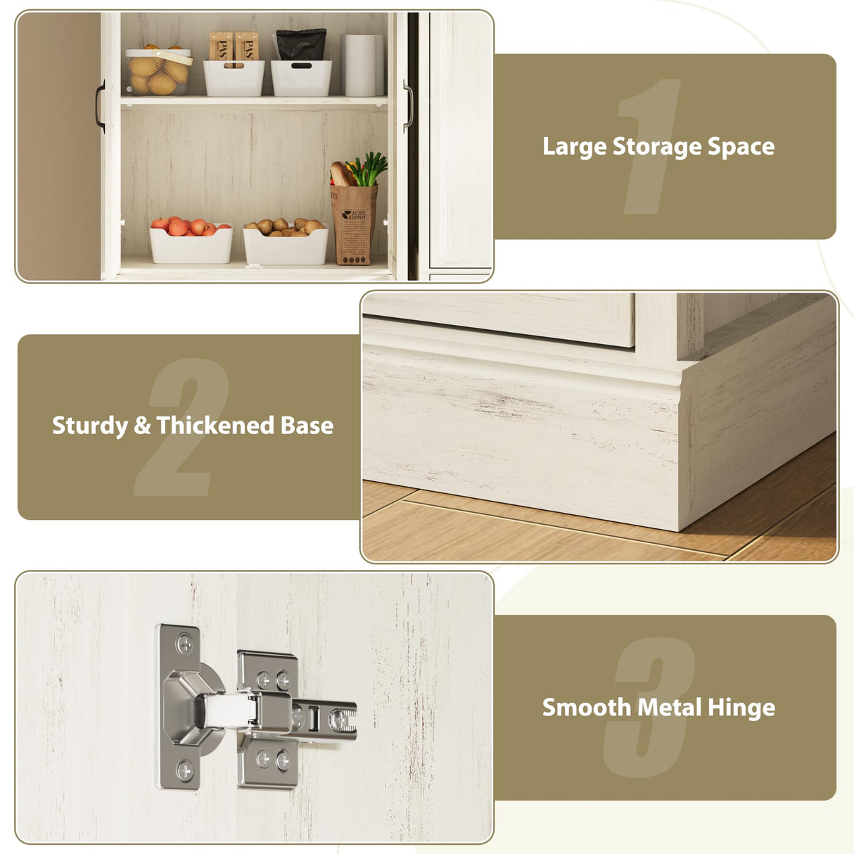 Tradare 71'' Tall Pantry Cabinet, Farmhouse Kitchen Pantry Storage Cabinet with Barn Door and Adjustable Shelves, Rustic White Wood Freestanding Cupboard for Kitchen, Dining Room Tradare