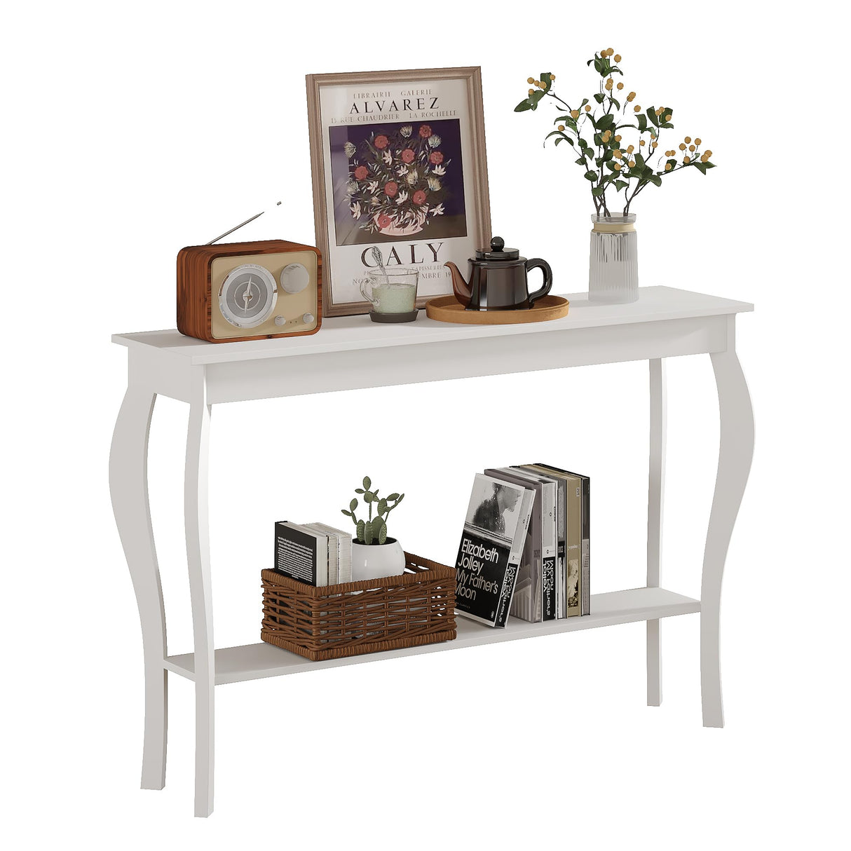 ChooChoo 47 Inch Narrow Console Table, Chic Accent Sofa Table, Entryway Table, White ChooChoo