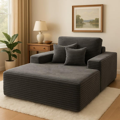 COMHOMA 67" Oversized Chaise Lounge Chair with 3 Comfy Pillows,Upholstered Sofa Bed Sleeper Couch Wide Arms Corduroy Fabric High-Density Foam for Living Room No Assembly Required,Dark Grey