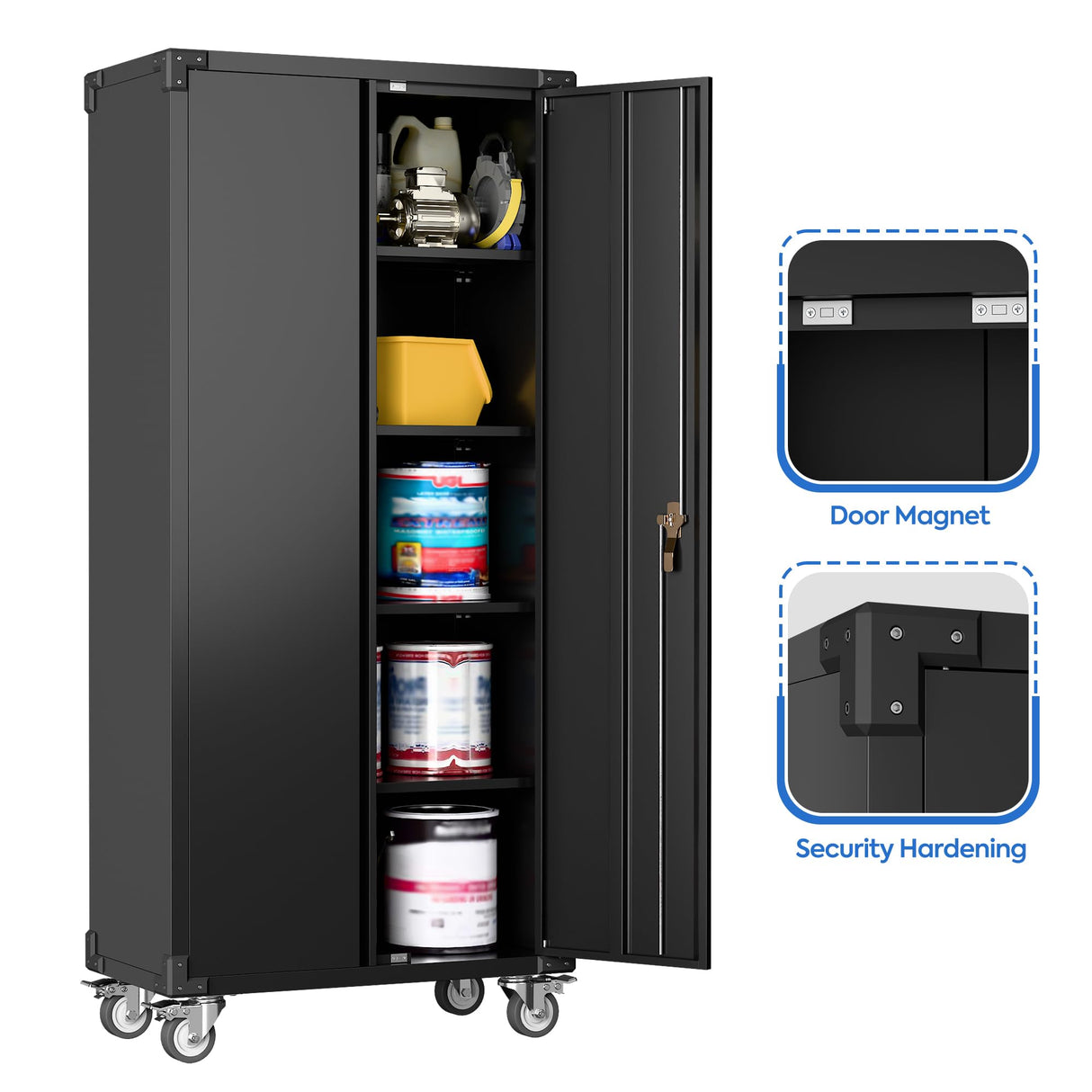 SUXXAN 72" Tall Metal Storage Cabinets with Doors and 4 Adjustable Shelves, Lockable Rolling Cabinet Black, Home Office Metal Utility Cabinet for Garage Kitchen, Assembly Required SUXXAN