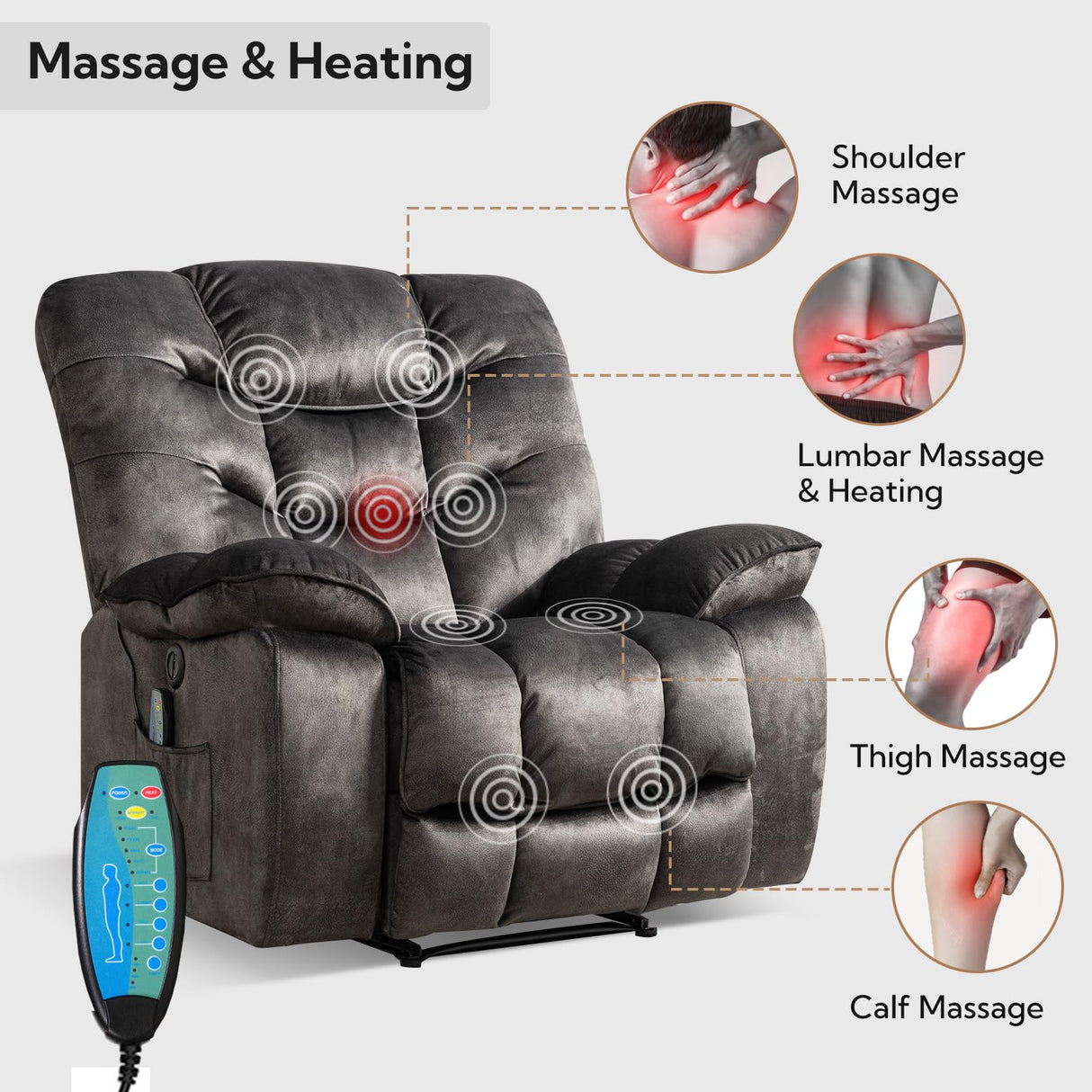 HAOMARKETS Oversized Power Recliner Chair with Massage and Heat, 41" Wide Electric Reclining Chairs with USB Port, Breathable Fabric Overstuffed Reclining Sofa for Living Room Bedroom HAOMARKETS