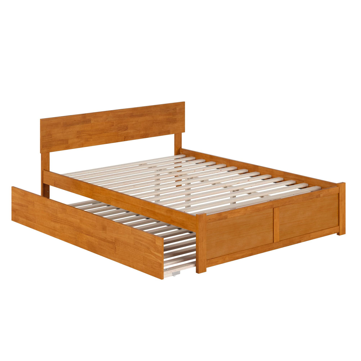 AFI Orlando Queen Solid Wood Platform Bed with Footboard & Twin XL Trundle in Light Toffee AFI