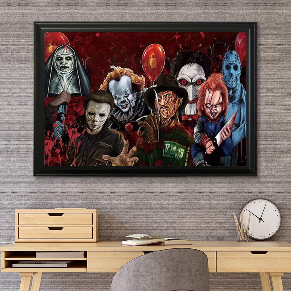 NEGEKFKX 4 Pack Halloween Diamond Art Kits for Adults Beginners,Horror Diamond Painting Kits for Adults,5D Full Drill DIY Diamond Dot Gem Art Kit Wall Home Decor Arts Craft 12x16 inch NEGEKFKX