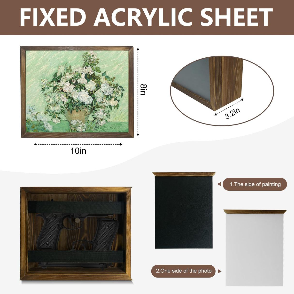 Hidden Wall Gun Safe for Home,BRXOZLE Solid Wooden Hidden Gun Storage,Indoor Concealment Furniture Upgraded 2 in1 Handgun Shelf Picture Frames Box for Home Pistols Handgun Valuables WoodArtSupply