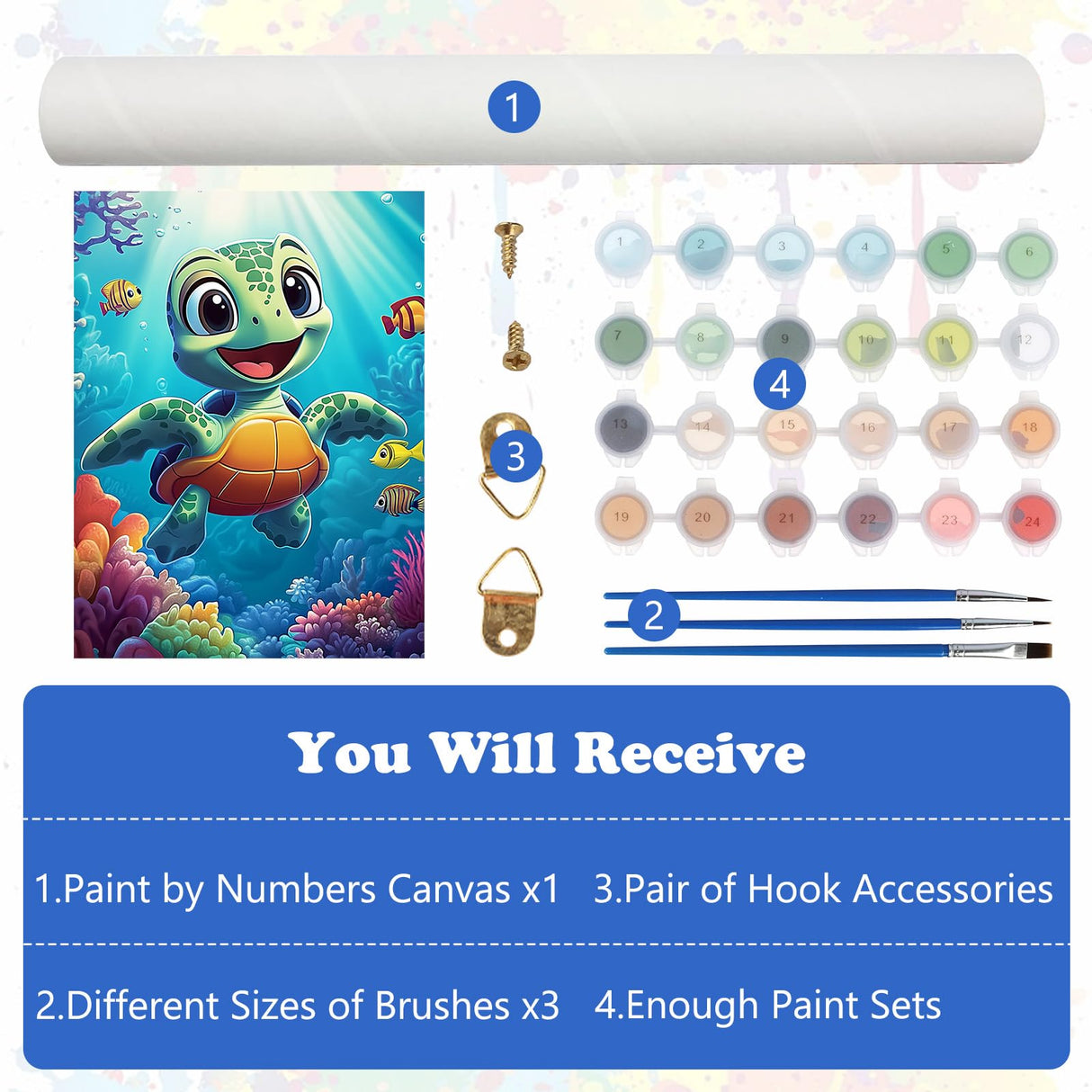 MEIYUDA Turtle Paint by Numbers Kit for Adults, Sea Turtle Paint by Numbers for Beginners, DIY Acrylic Oil Painting by Number on Canvas Without Frame for Home Wall Decor Gift 12x16in MEIYUDA