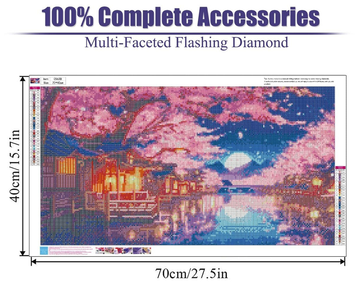 pchmcu Large Diamond Art Kits for Adults - 5D Sakura Diamond Painting Kits for Adults,DIY Full Drill Crystal Rhinestone Arts and Crafts,Picture Paint with Diamond Home Wall Decor 27.5 X 15.7inch pchmcu