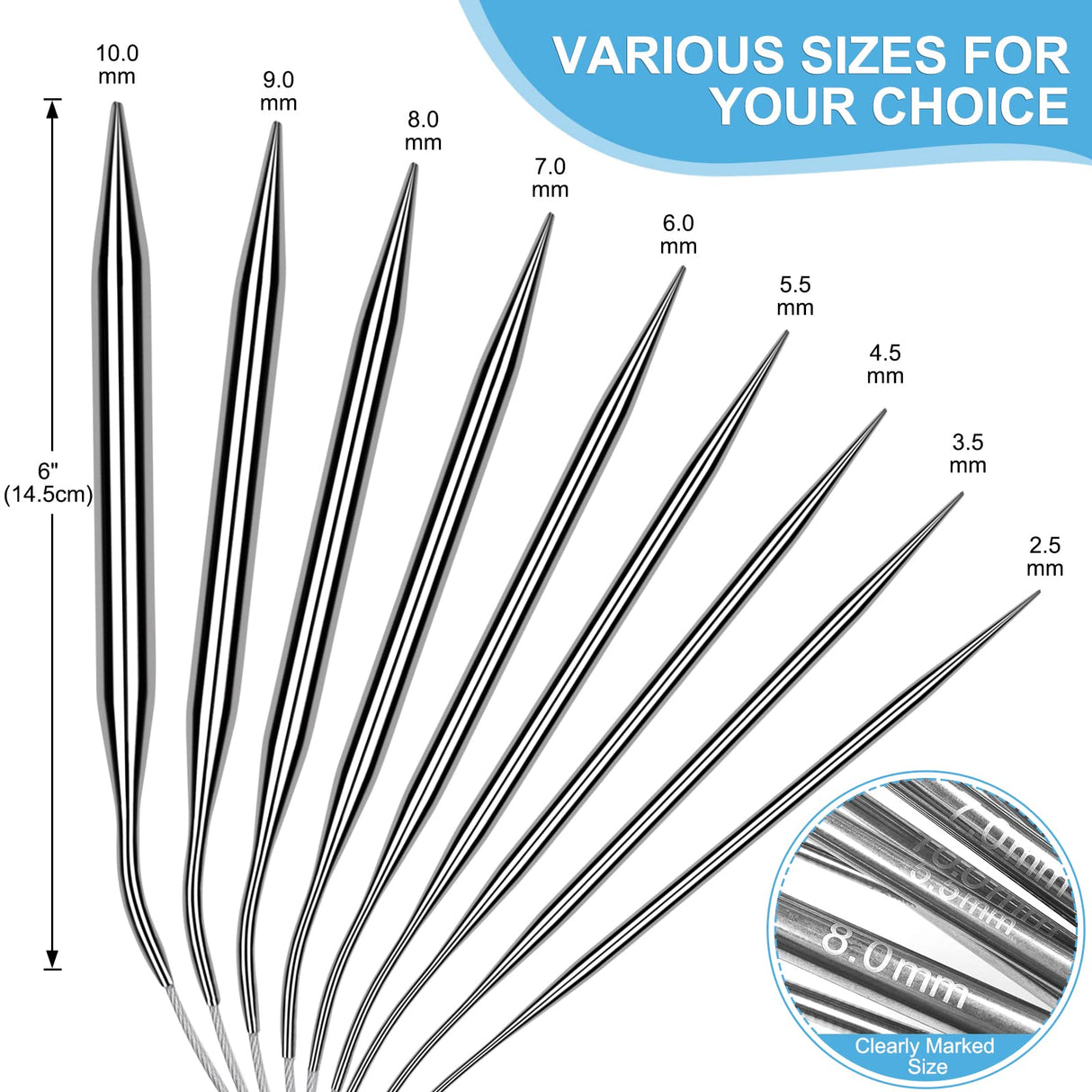 Aeelike Circular Knitting Needles Set, Stainless Steel Knitting Needles Round Knitting Needle Set (100 cm), 9 Pack Long Knitting Needles for Blankets Scarves Sweaters, Great for Beginners Aeelike