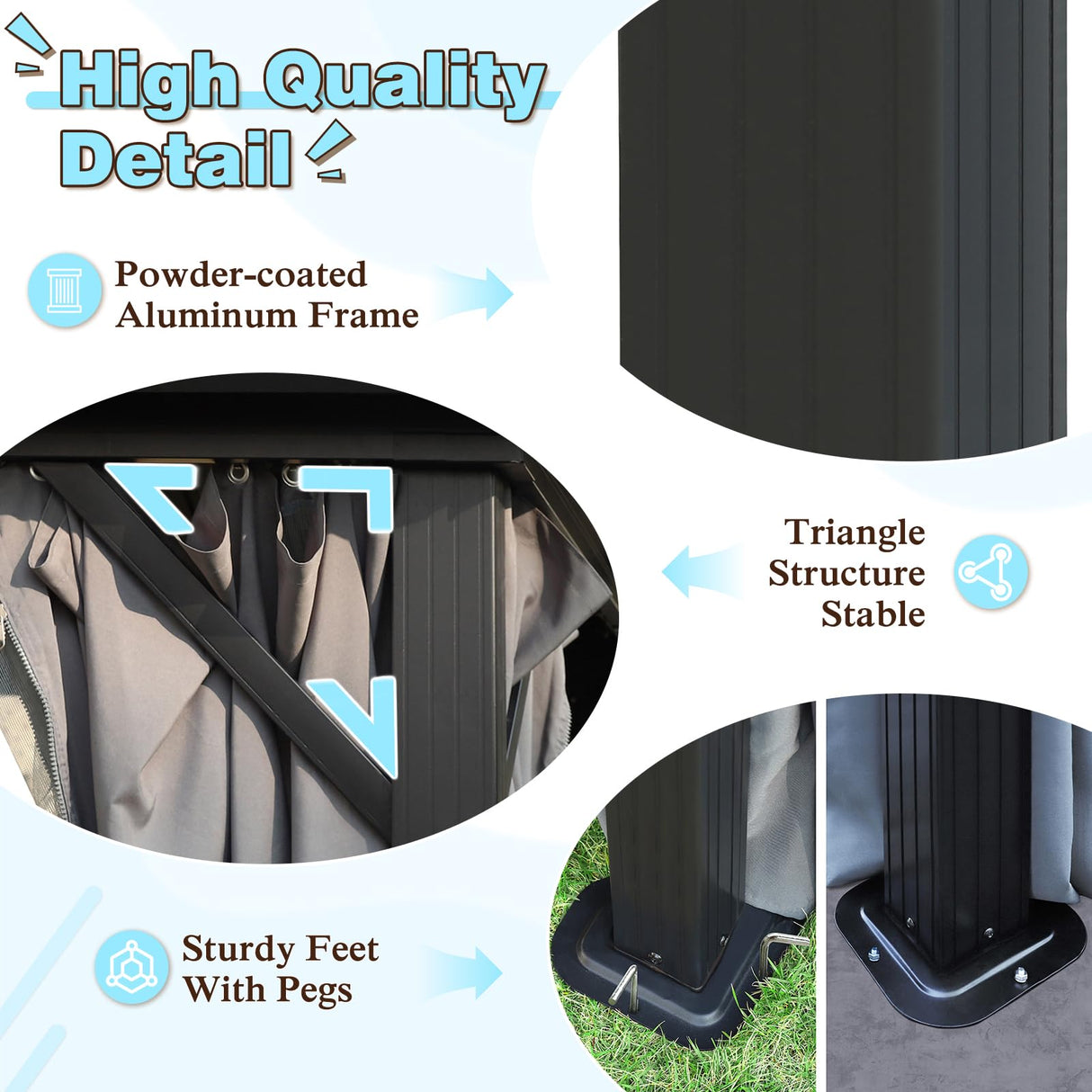 MUPATER 12' X 20' Hardtop Galvanized Steel Double Roof Gazebo, Outdoor Patio Metal Pergola Gazebo with Aluminum Frame, Mesh Nettings & Curtains, Garden Lawn and Deck, black MUPATER