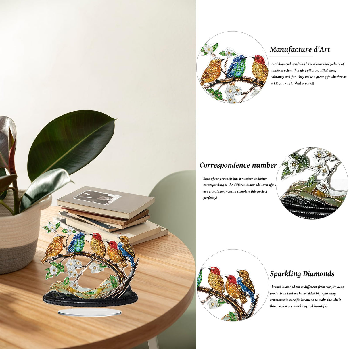 VNRGG Spring Bird on a Branch, Diamond Art Tabletop Kit with Special Shaped Crystals Bird for Study Room Decor, Boxed VNRGG