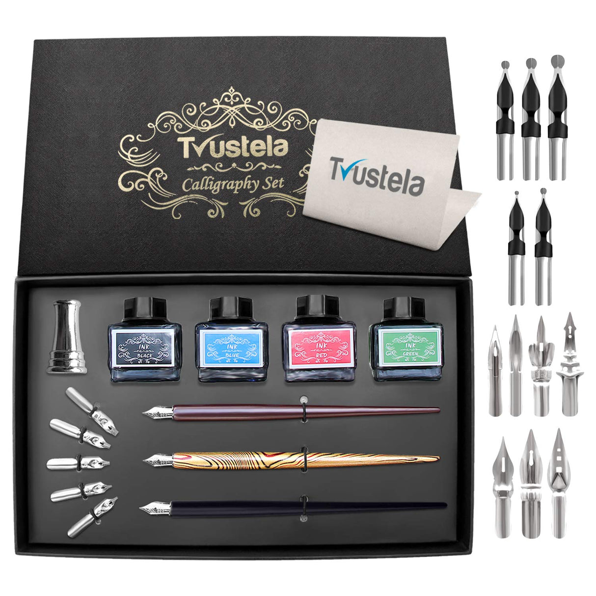 Trustela Calligraphy Set For Beginners, 3 Calligraphy Pens, 4 Ink Bottle 15ml, 20 Calligraphy Nibs, 1 Calligraphy Pen Holder, Dip Pen Set, Gift For Men, Women And Kids, Calligraphy Kit For Beginners Trustela