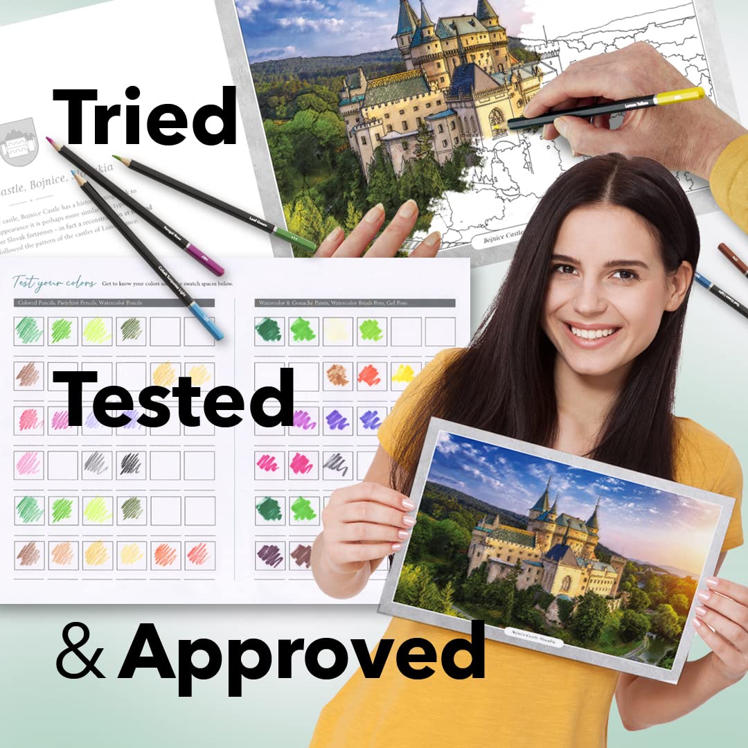 Castle Arts Castles Colouring Book | 36 Stunning Castles Curated by in-House Artists to Focus The Mind | with Colour Reference Guide | No Show-Thru Artist Grade Paper | Frameable Landscape A4 Size Castle Art Supplies