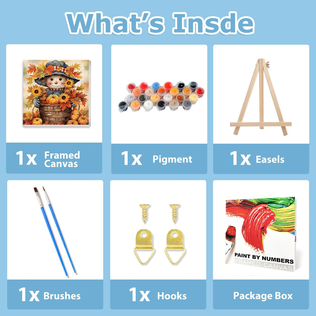 hkejoi Fall Paint by Numbers Kit for Adults Beginner, Fall Paint by Numbers with Frame and Easel, DIY Crafts Painting by Number for Gift Home Wall Decor 9.84x9.84 inch hkejoi