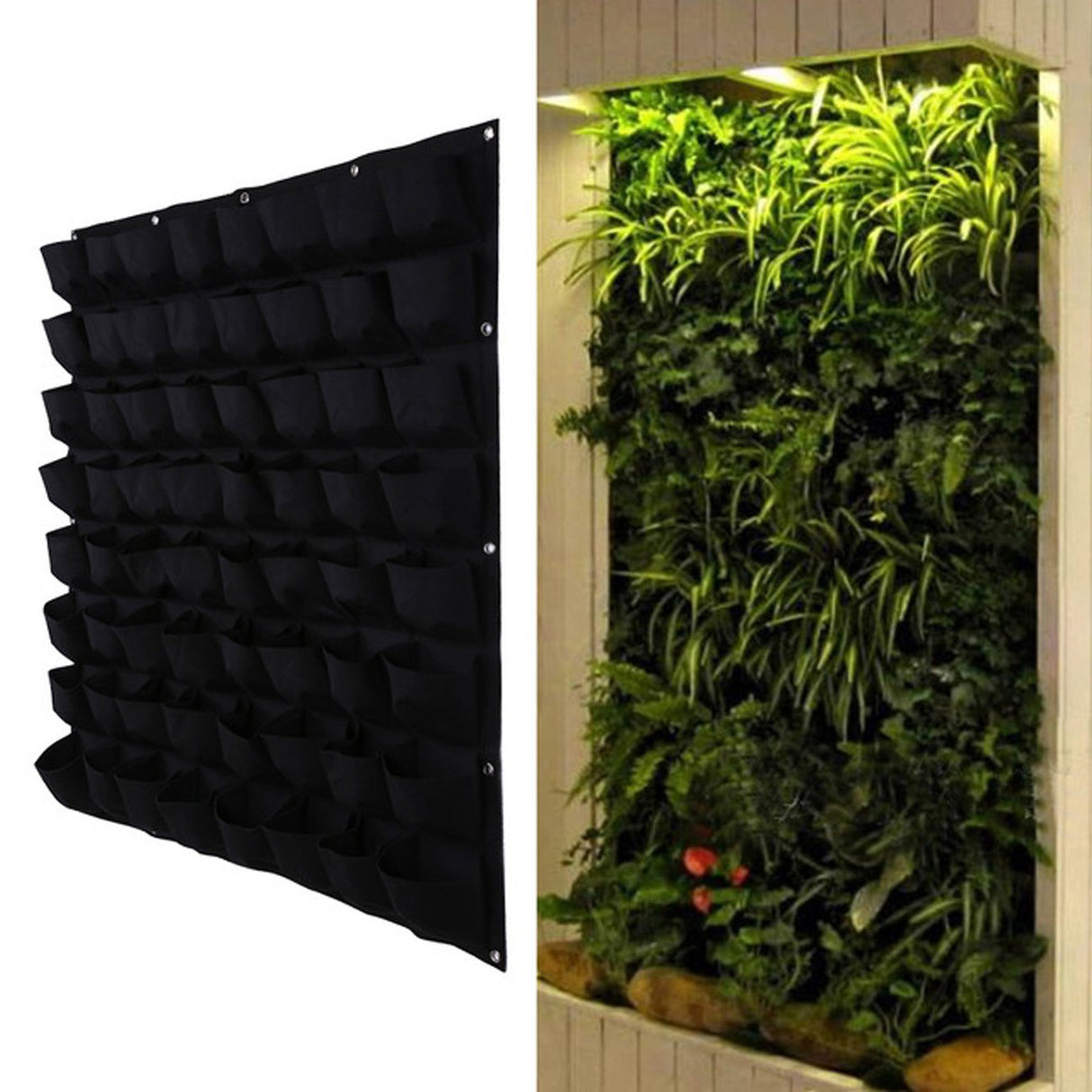 Ogrmar 64 Pockets Vertical Wall Garden Planter Plant Grow Bag for Flower Vegetable for Indoor/Outdoor (64 Pockets, Black) Ogrmar