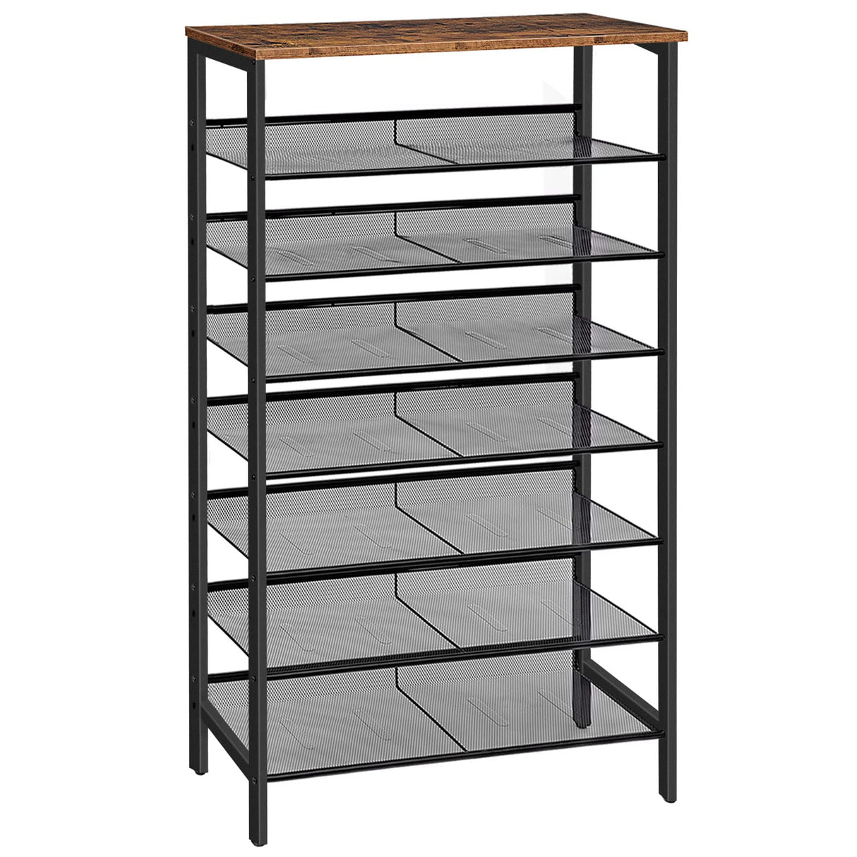 HOOBRO 8-Tier Shoe Rack, Large Capacity Shoe Shelf, Shoe Storage Organizer for 21-28 Pairs of Shoes, Front Door Entrance, Entryway, Hallway, Closet, Space Saver, Rustic Brown and Black BF18XJ01 HOOBRO