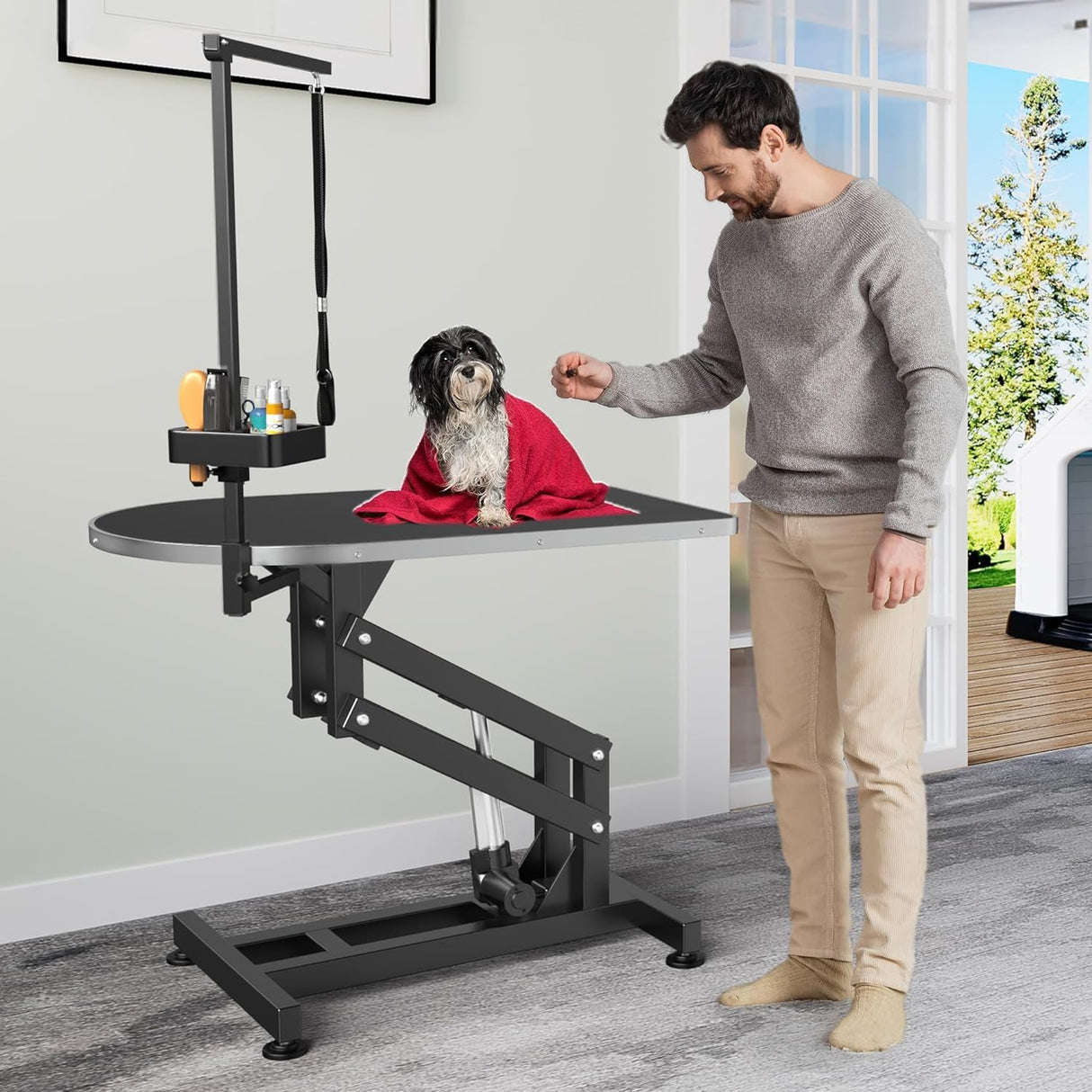 YITAHOME 39" Electric Dog Grooming Table, Heavy Duty Pet Grooming Table for Dogs at Home, Adjustable Overhead Arm & Tool Organizer Small to Medium Dog Grooming Station, Black YITAHOME