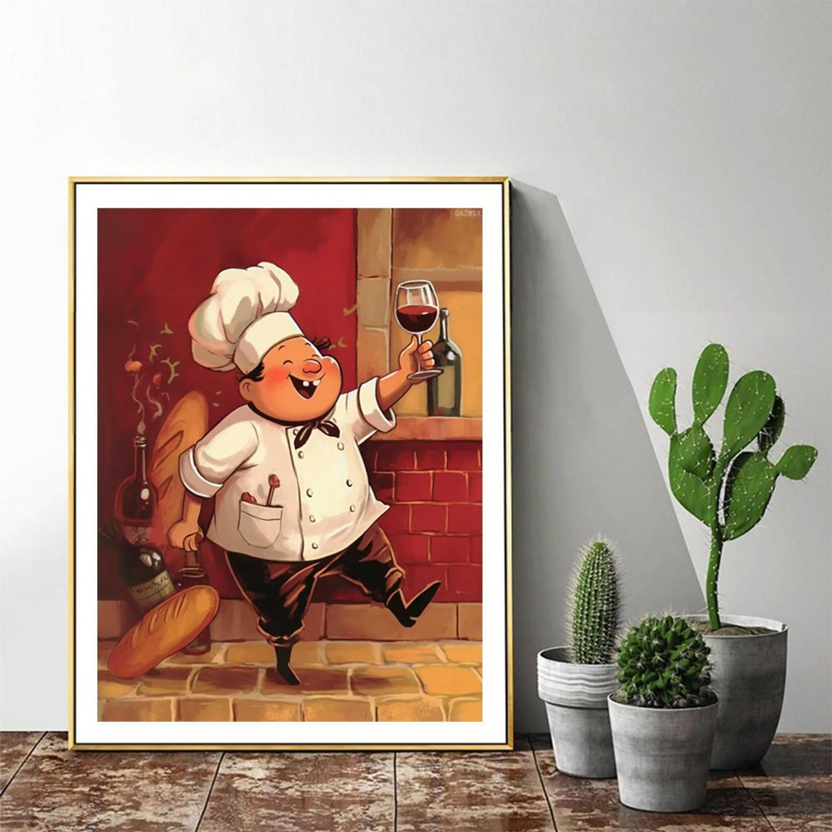 QAZWSX Bread Red Wine Chef Diamond Art Painting Kits for Adult, Cook 5D Diamond Art for Adults, Round Drill Painting by Diamonds Art and Crafts for Home Wall Decor Gift 12x16 Inch QAZWSX