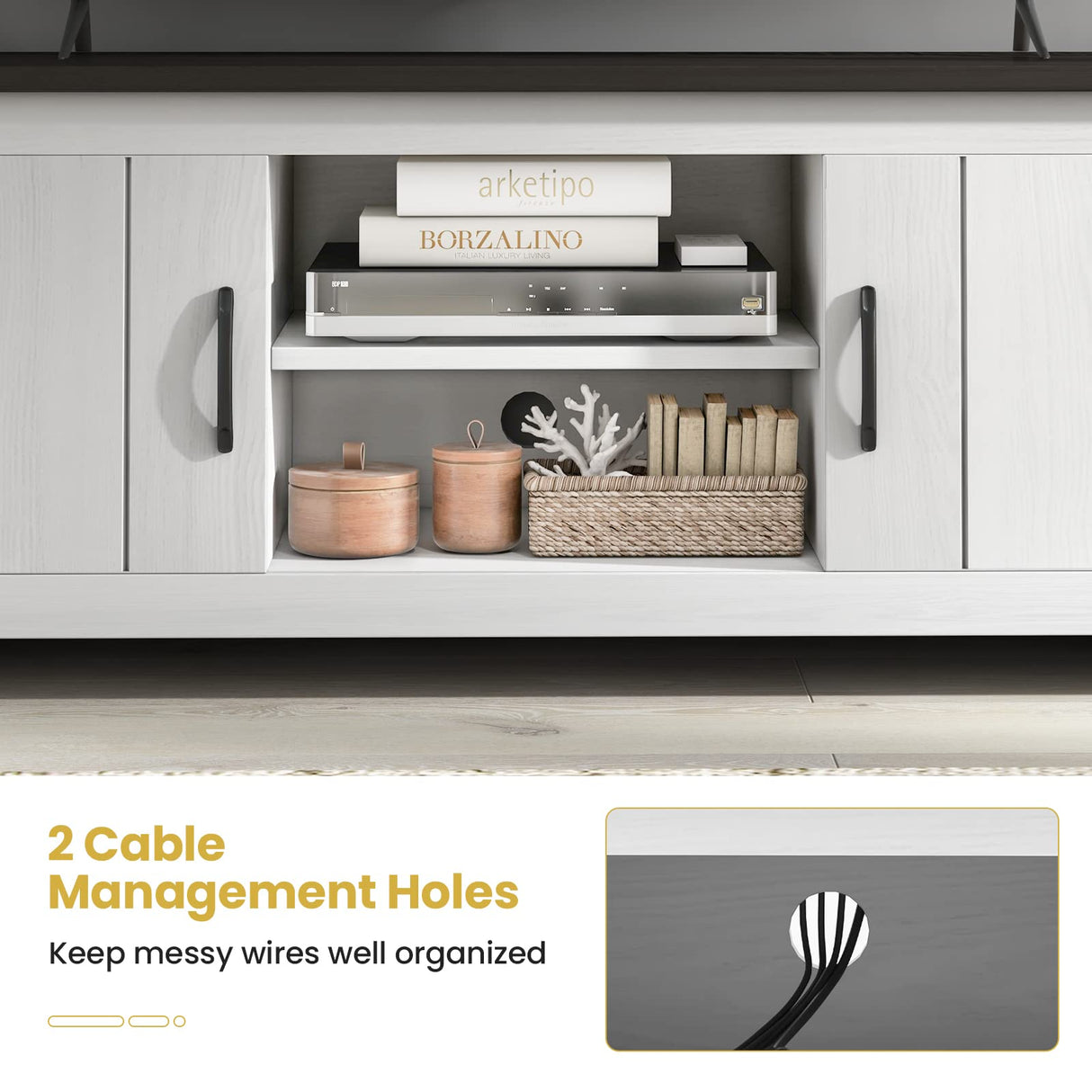 Tangkula 2 Doors TV Stand for TVs up to 65”, 57” TV Console Table w/ 2 Cabinets & Open Shelves, Media Entertainment Center w/ 2 Cable Management Holes, Wood TV Cabinet for Living Room (Dark Brown) Tangkula