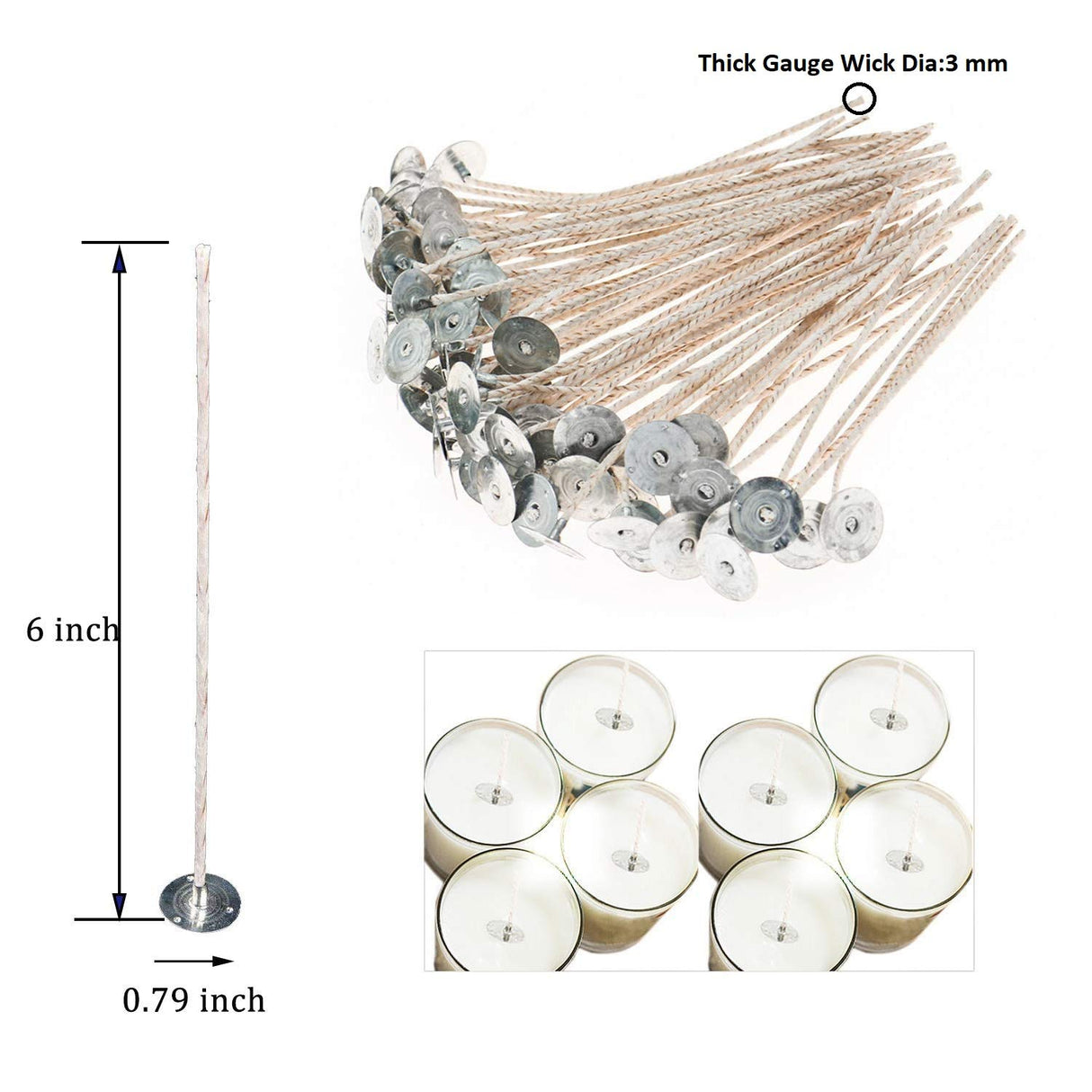 MILIVIXAY 100pcs 6inch Soy Candle Wicks for Candle Making - Coated with Natural Soy Wax, Low Smoke - Cotton Threads Woven with Paper -Thick Candle Wick with Base. MILIVIXAY