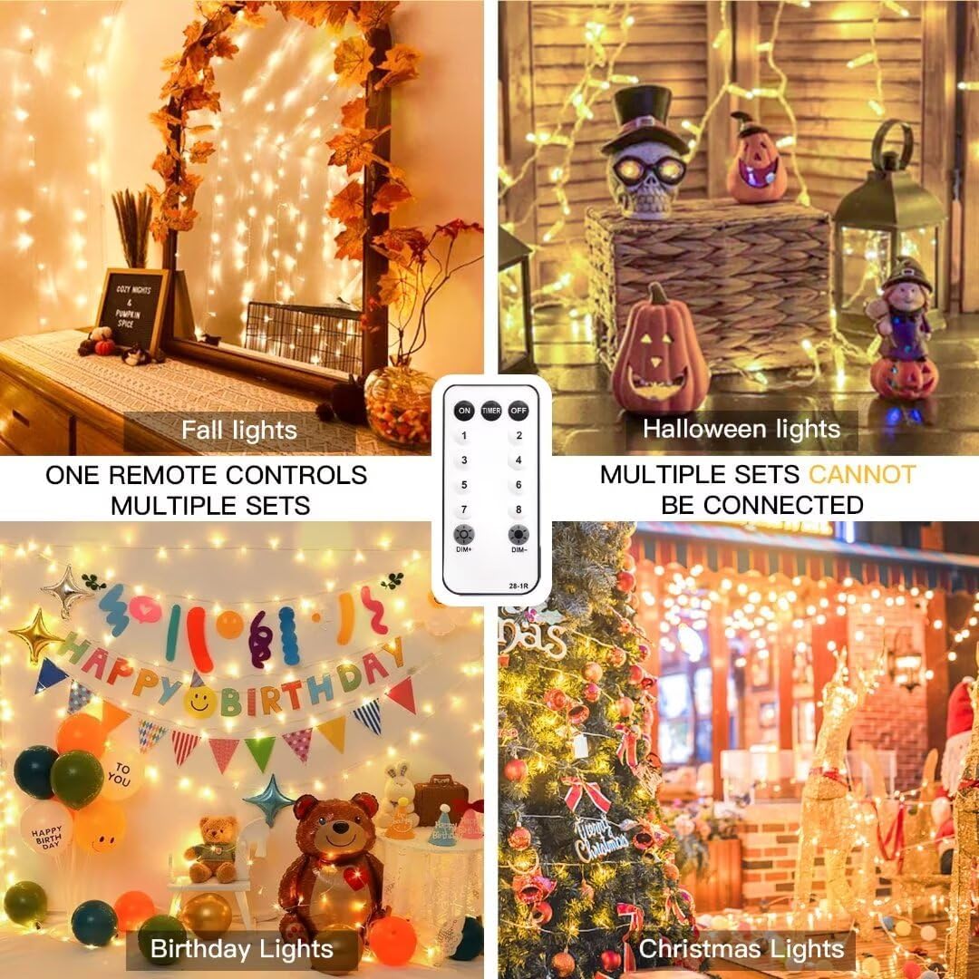 suddus Christmas Lights Outdoor, 66 ft 200 LED Plug in Warm White Fairy String Lights with Remote, Twinkle Lights for Bedroom, Indoor, Tree, Dorm, Wedding, Outside, Backyard Decorations suddus