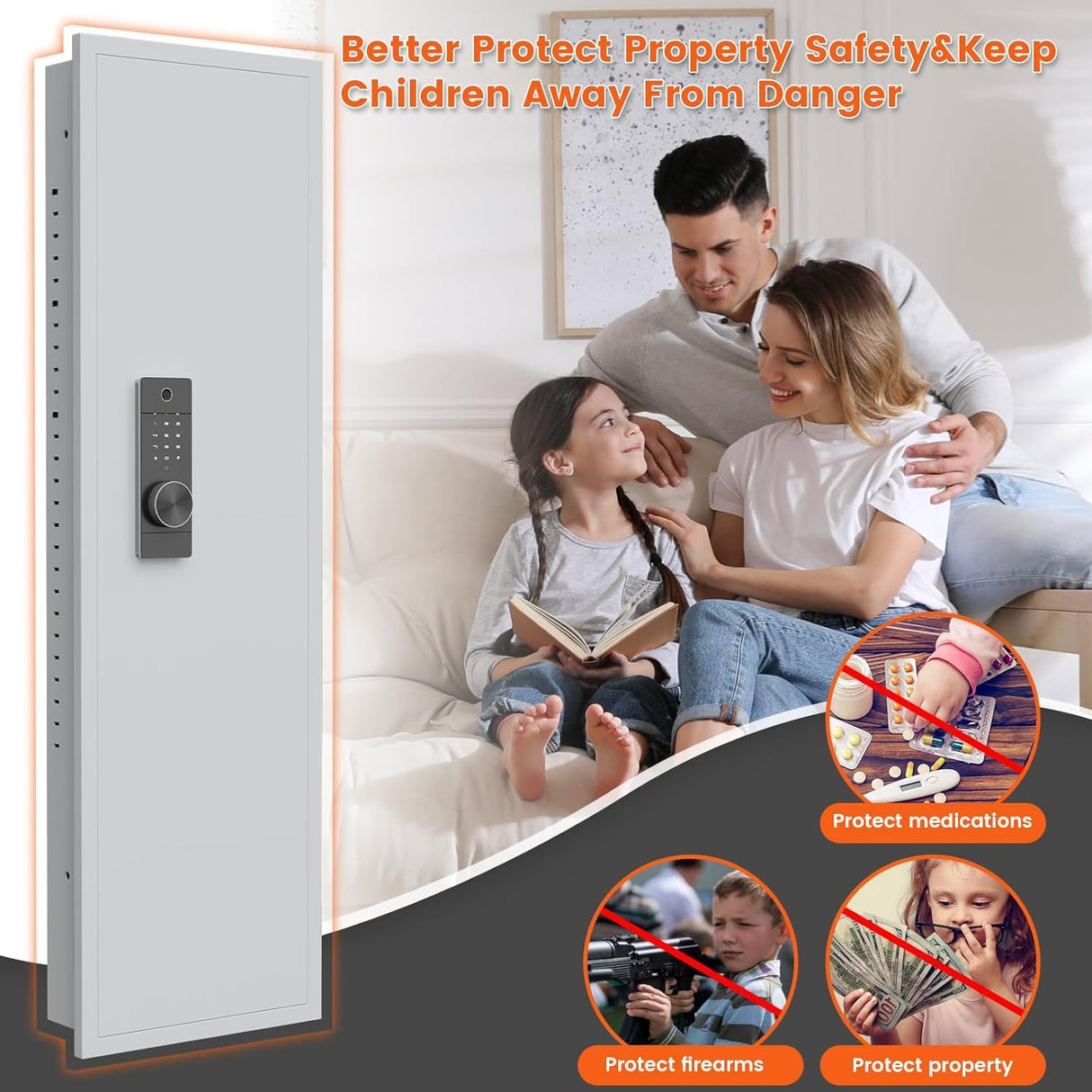 53" Tall Hidden Wall Safe with Fingerprint Lock - Fireproof & Waterproof, Dual Alarm System, 3 Adjustable Shelves, Magnetic Slot & Key Hooks - Modern White Steel Construction opentiny