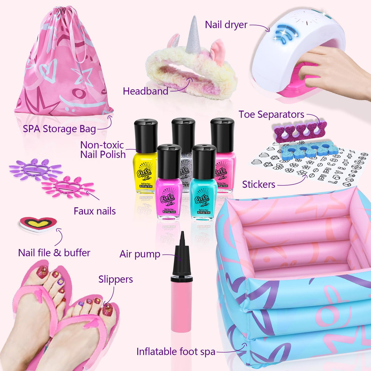 Kids Spa Kit for Girls Toy - Nail Polish Set for Girls Gifts 7-12 - Foot Spa Day Girl for Manicures Pedicure - Nail Art Salon Kit Christmas Birthday Gift for 6 7 8 9 10-12 Years Old (Kids Edition) Combaybe