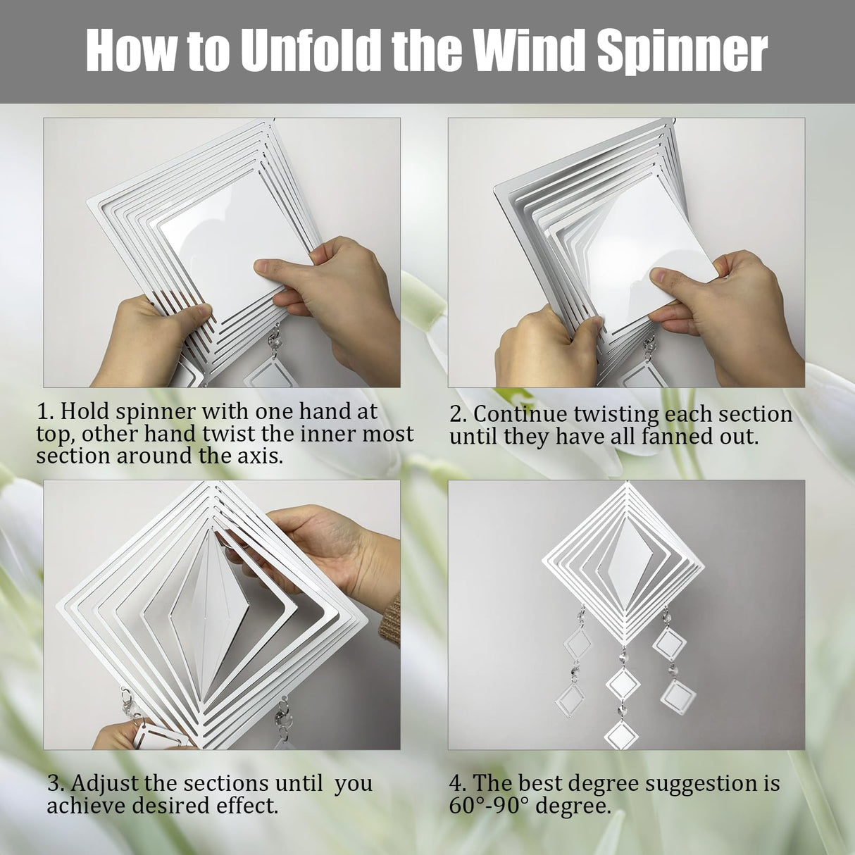 4Pack 8inch Sublimation Wind Spinner Blanks 3D Aluminum Metal Wind Sculpture Kinetic Spinners for Yard and Garden Indoor Art Ornaments Hanging Decoration (Rhombus) WindMage