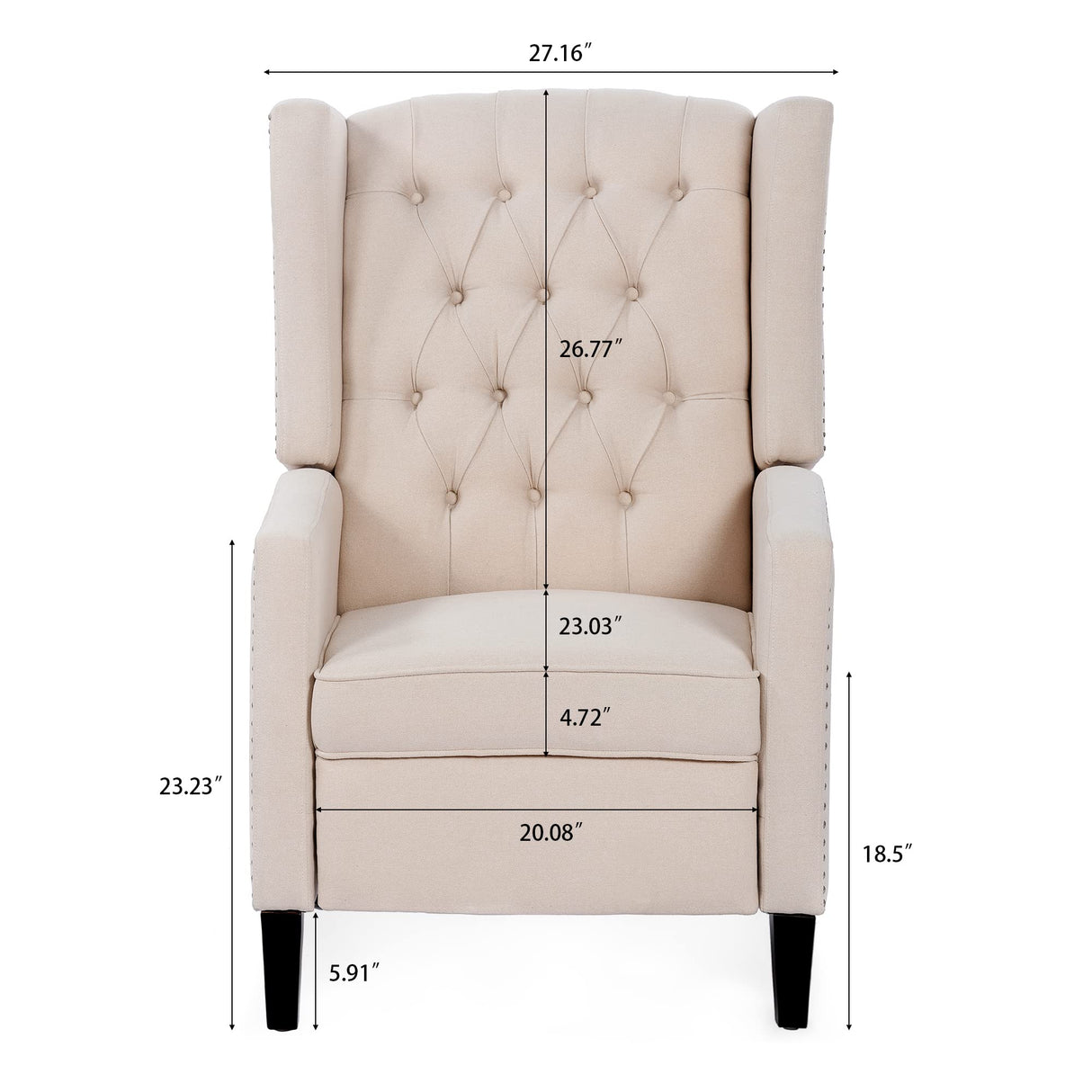 Push Back Recliner Chair,Easy Chairs for Small Spaces,Comfy Armchair,Reading Recliner Chairs for Adults,Living Room Accent Chair, Wingback and Rivets Design for Modern Recliner Chair(White) NITYASUNDARA