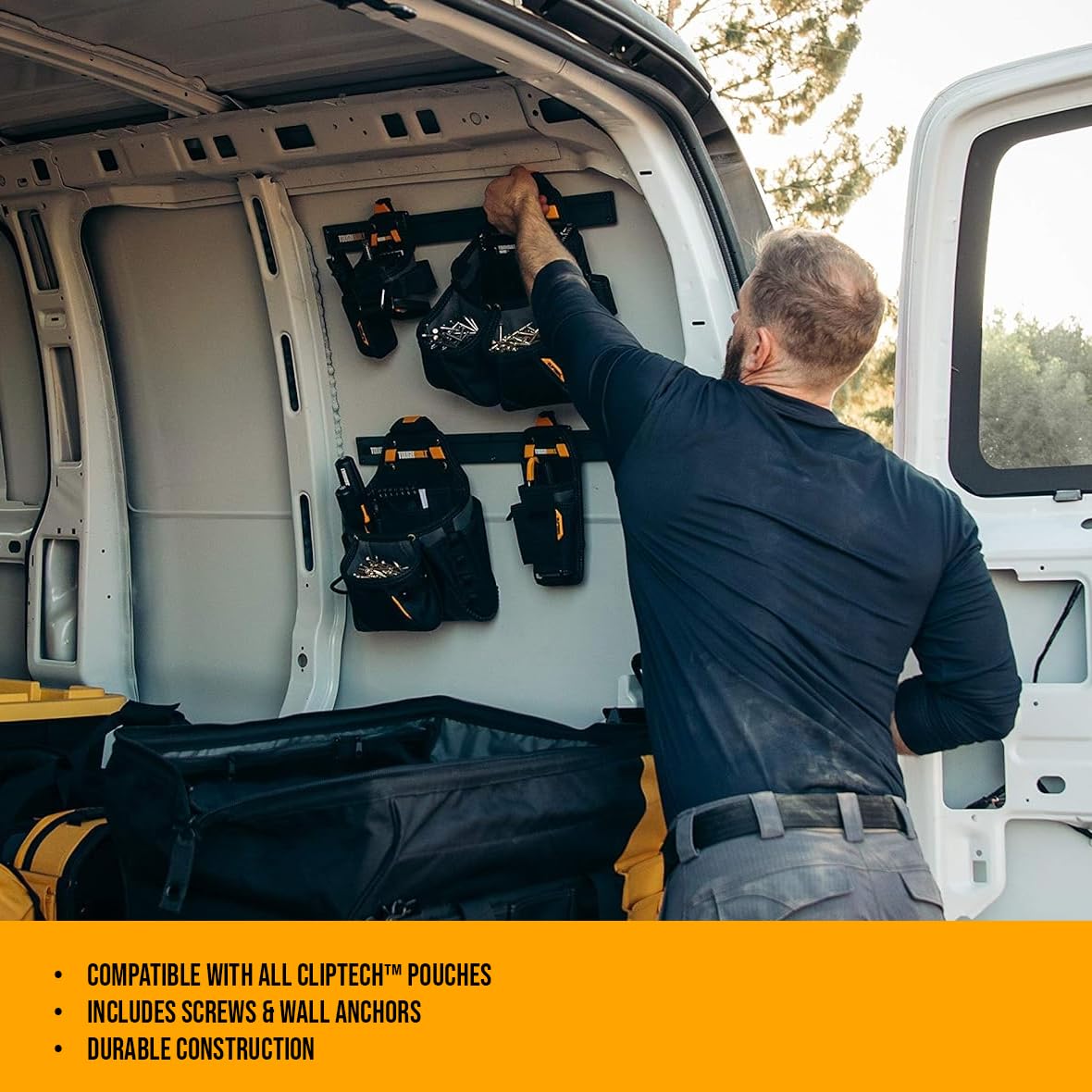 ToughBuilt - 24" Wall Organizer,Compatible with All ClipTech Pouches, Includes Screws & Wall Anchors, Powder-coated Steel - (TB-53) ToughBuilt