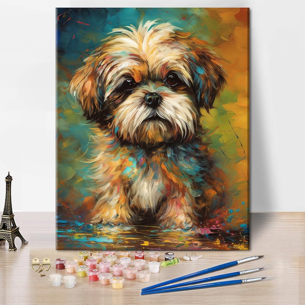 Paint by Numbers Dog Canvas Paint by Number for Adults Shih Tzu Dog Paint by Number Kids Paint by Number Kits on Canvas Paint by Numbers for Beginner Home Decoration 16x20 in Rebotipy