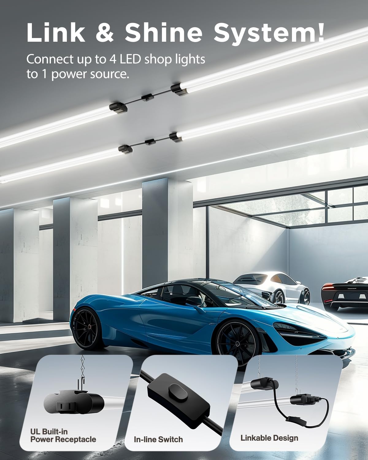 Sunco 12 Pack Linkable LED Utility Shop Light, 4500 LM, 5000K Daylight, 4 FT, 48 Inch Integrated Fixture for Garage, 40W Equivalent 150W, Surface + Suspension Mount, Black Sunco Lighting