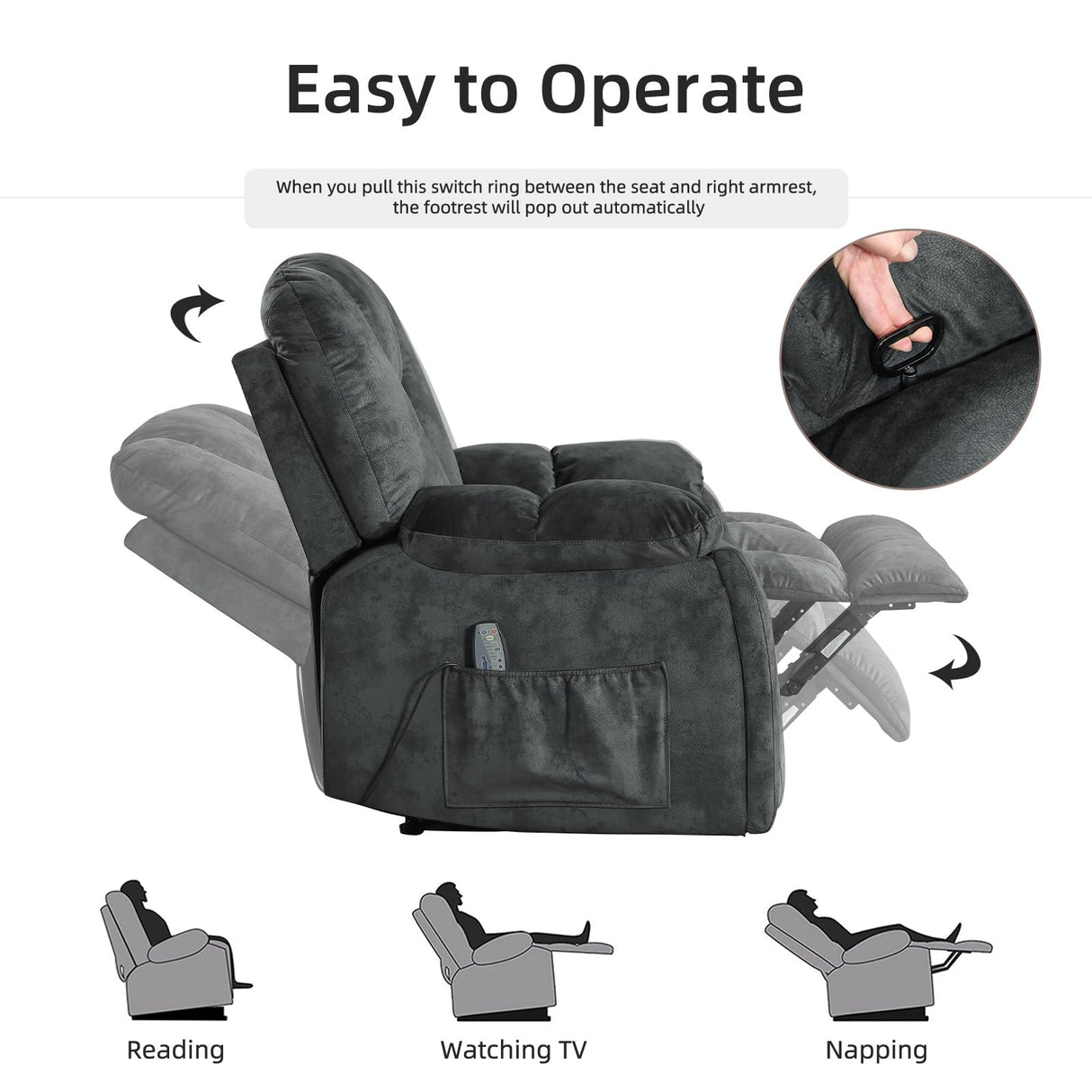 EBELLO Loveseat Recliner Sofa for Living Room, Extra Wide Modern Overstuffed 2 Seat Reclining Manual Sofa Chair, Daul Recliner with Hidden Armrest Cup Holders, Breathable Fabric, Grey EBELLO