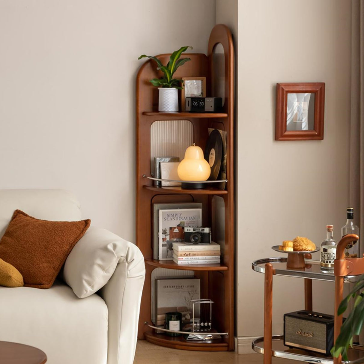 Wayshome 4-Tier 100% Solid Wood Corner Bookshelf, 64” Tall Mid Century Modern Corner Shelf Display, Open Storage Bookcase for Home Offie, Living Room (Poplar Wood) Wayshome