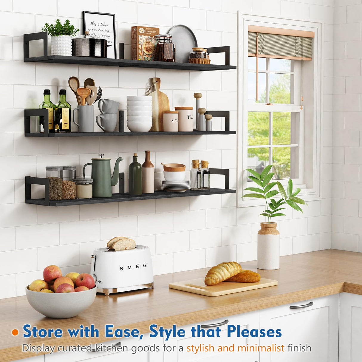 Harwaya Large Floating Book Shelves for Wall Set of 3, 36 Inch Long Wall Mount Bookshelf for Bedroom, Heavy Duty Wood Hanging Bookshelves for Books, Laundry Living Room Classroom Library -Black Harwaya