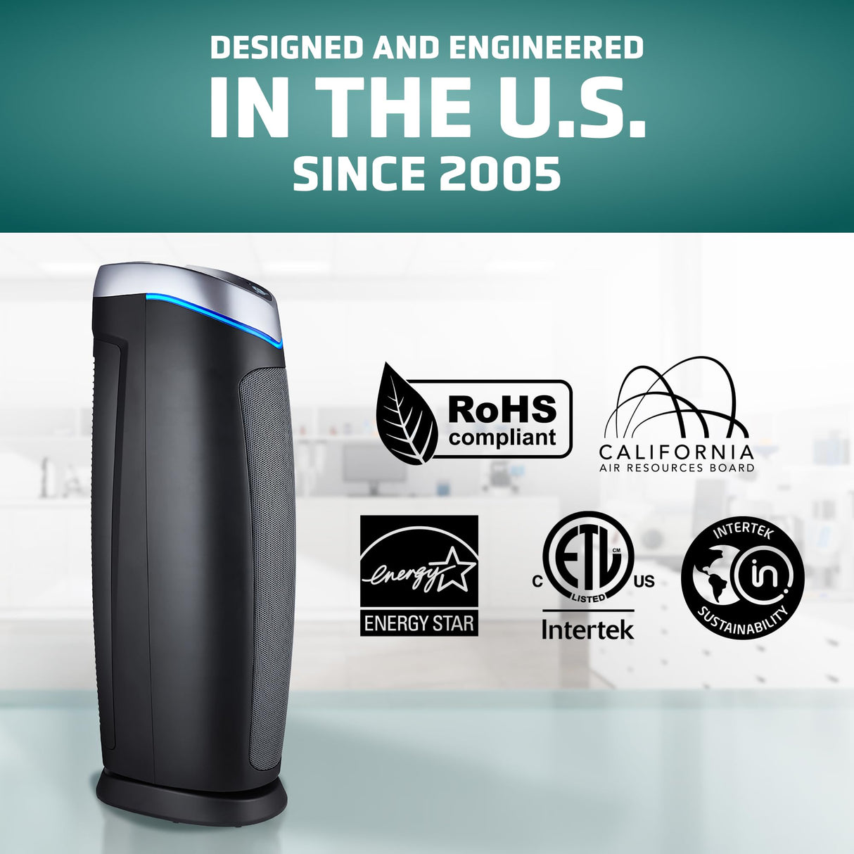 GermGuardian 5-In-1 HEPA Air Purifier for Home, Large Rooms Up To 915 Sq. Ft. with HEPA Pet Air Filter, UV-C Light & Odor Reduction, AC5250PT, 28" Tower, Black GermGuardian