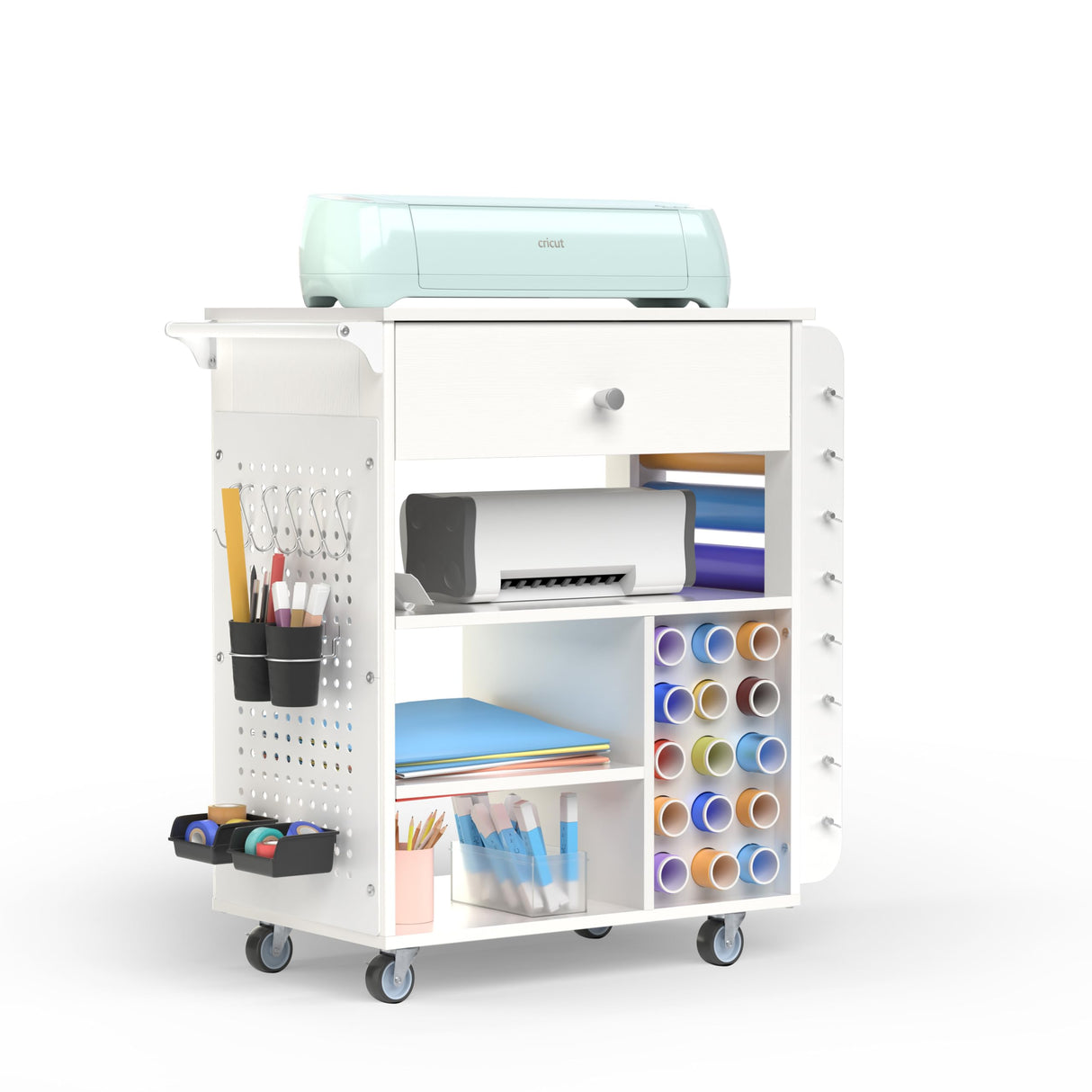 Oransail Rolling Craft Storage, Compatible with Cricut Machines, Craft Cart with Vinyl Roll Holders, Craft Table with Storage, Craft Cabinet Workstation Tool Holder for Craft Room Oransail