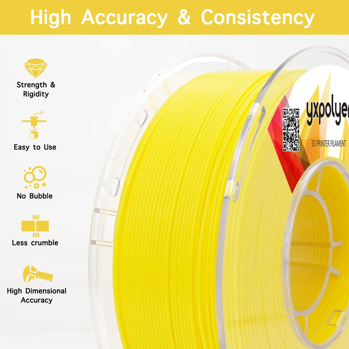 YXPOLYER PLA+ Filament Food Safe PLA Plus Food-Grade 1.75mm 3D Printing Filament 1kg 2.2lbs with PC Reusable Spool fit AMS System and Most FDM 3D Printers, Yellow yxpolyer
