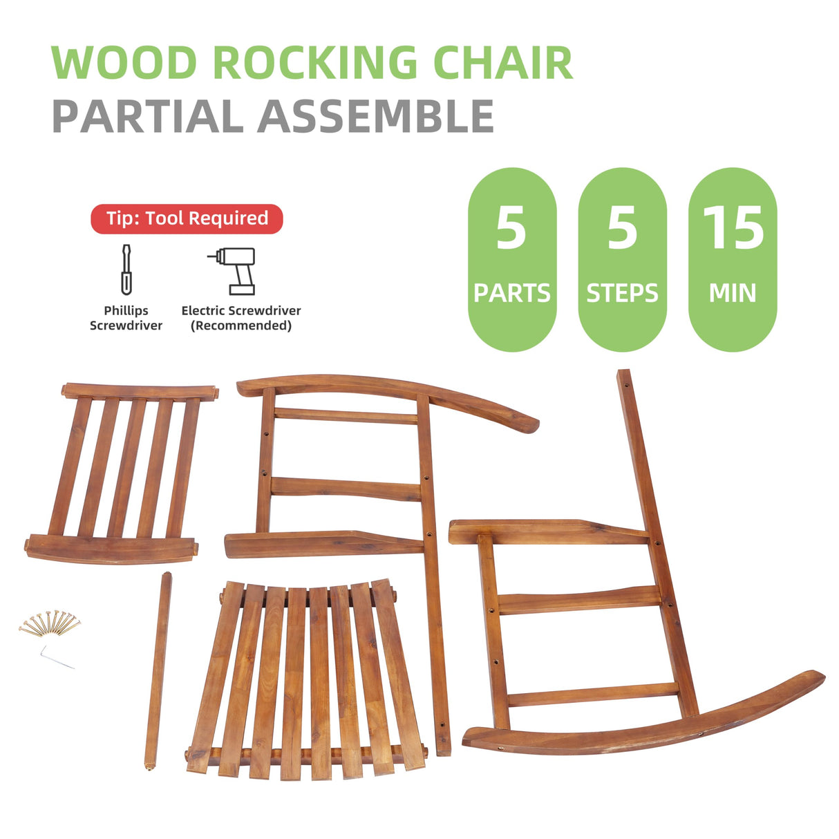Mederlo Acacia Wood Outdoor Rocking Chiar, Patio Rocker for Front Porch, Deck, Indoor Mederlo