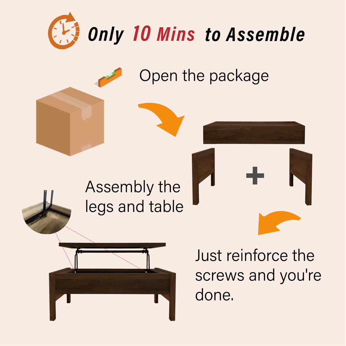 LZLUOB Lift Top Coffee Table with Hidden Compartment, Storage Coffee Table with Lift Top, Farmhouse Wood Lift Top Coffee Table for Living Room, Easy Assembly (Dark Brown) LZLUOB