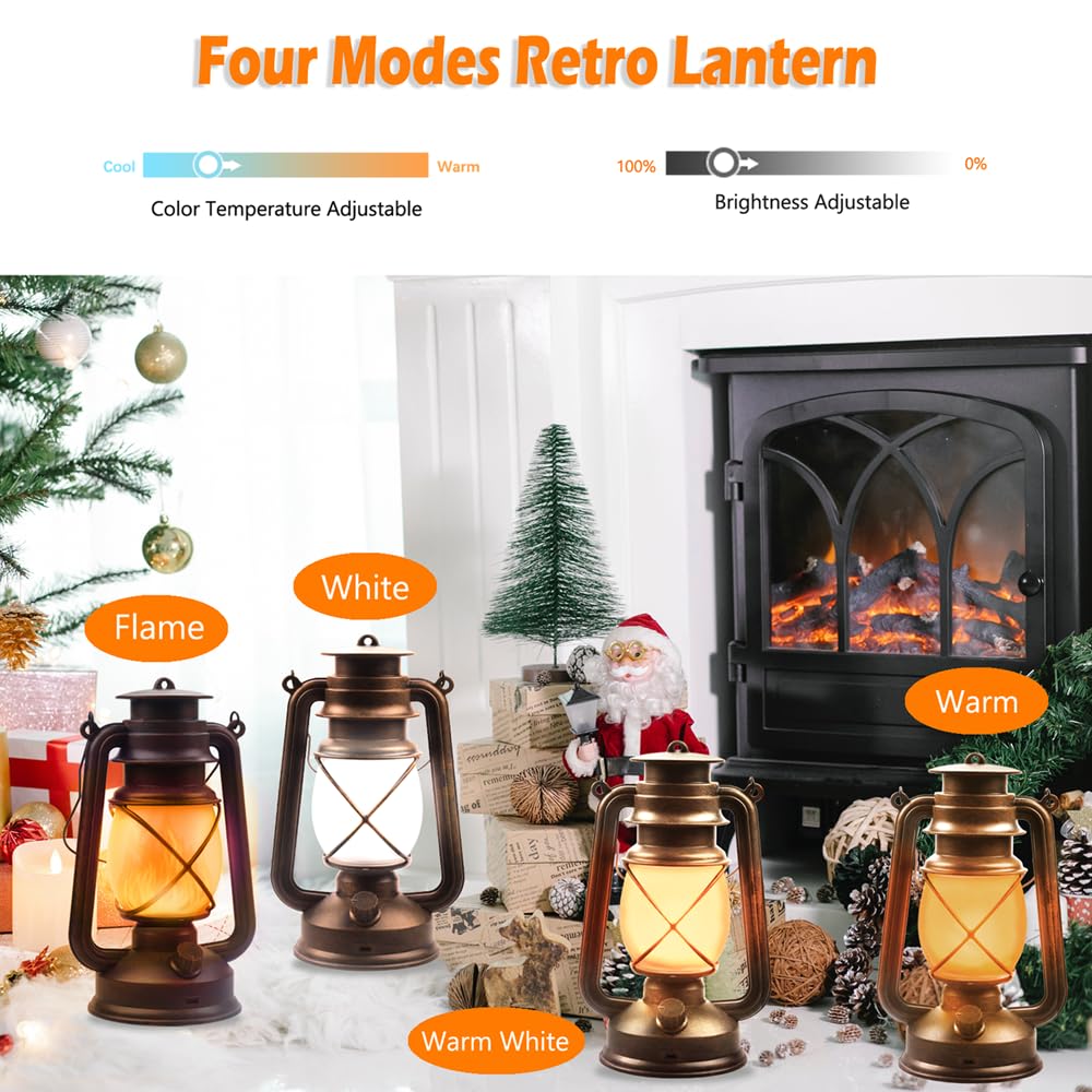 Lantern LED Battery Powered Camping Lamp Outdoor Hanging Lantern Flickering Flame Rechargeable Retro Lanterns Remote Control 4 Modes Light Non-Solar 2 Pack Marlrin