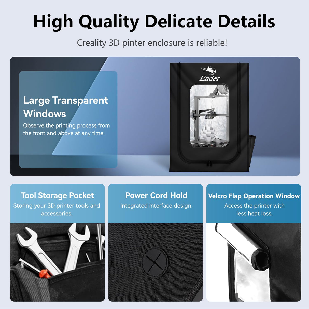 Creality Official 3D Printer Enclosure with Fan Interface, Fireproof Dustproof Constant Temperature Protective Cover 550 * 650 * 750mm for Ender 3S1/Ender 3S1 Pro/Ender 3V3 KE/Ender 3 Max/Ender 5 S1 Creality